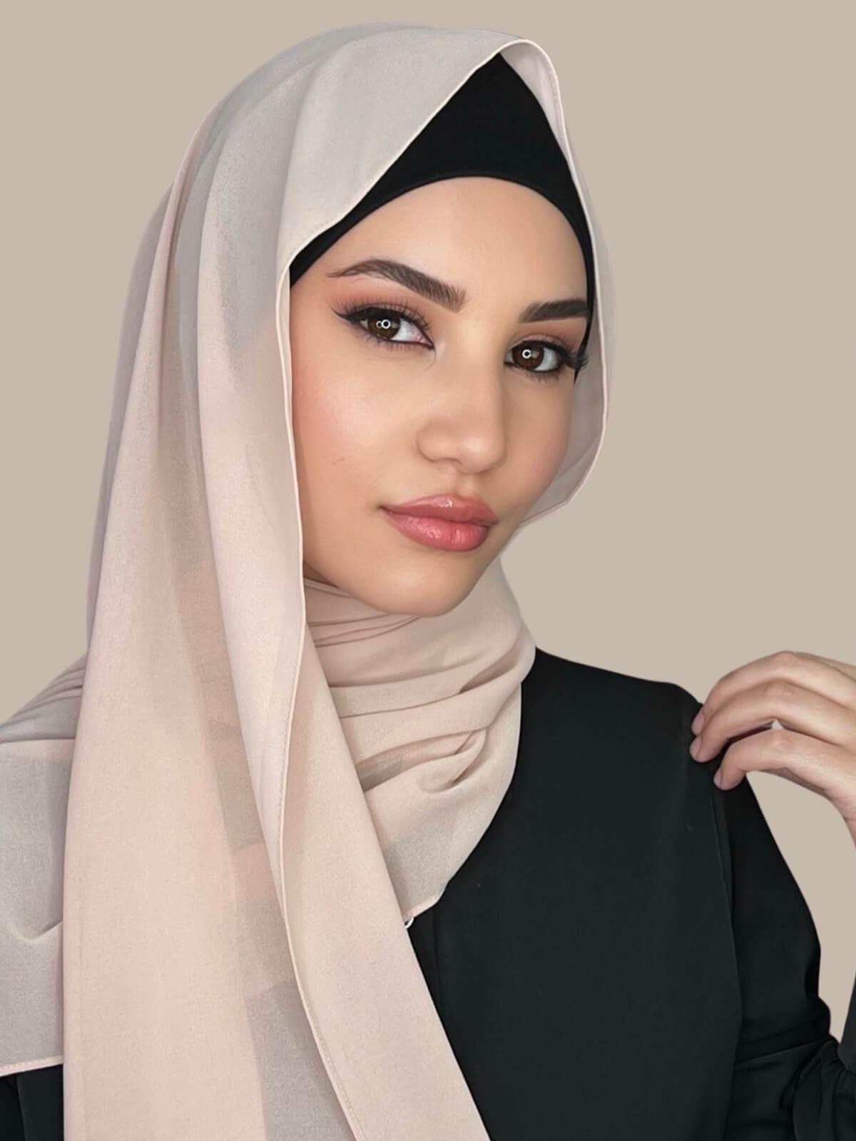 Elegant Classic Chiffon Hijab with Pearl Accents - Lightweight Muslim Scarf for Women - Perfect for Prayer, Daily Wear & Special Occasions