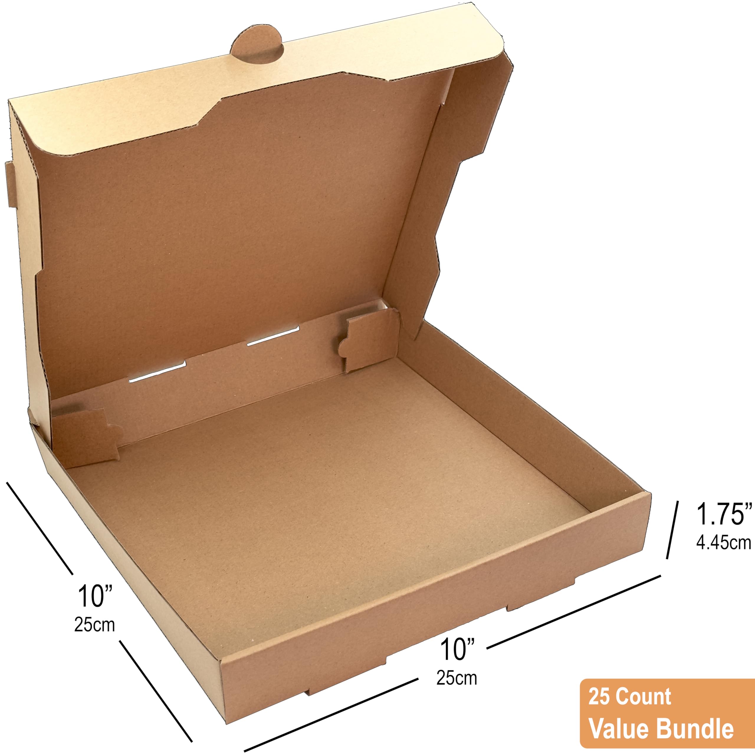 10x10x1.75 Inch Corrugated Cardboard Pizza Boxes (25 Pack) - Eco-Friendly Kraft Takeout Boxes for Hot & Fresh Pizza Delivery - Perfect for Restaurants, Food Trucks & Home Pizza Parties