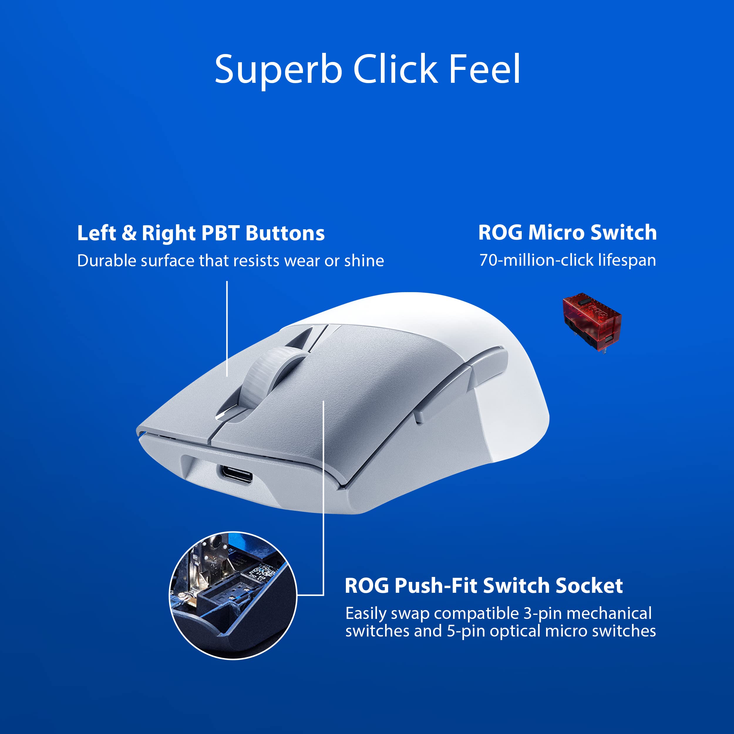 ASUS ROG Keris Wireless AimPoint Gaming Mouse - Tri-Mode Connectivity, 36000 DPI Optical Sensor, 5 Programmable Buttons, ROG SpeedNova Technology, Replaceable Switches, Paracord Cable (White) | Perfect for FPS, MOBA & Esports Gaming, Office Work & Professional Use