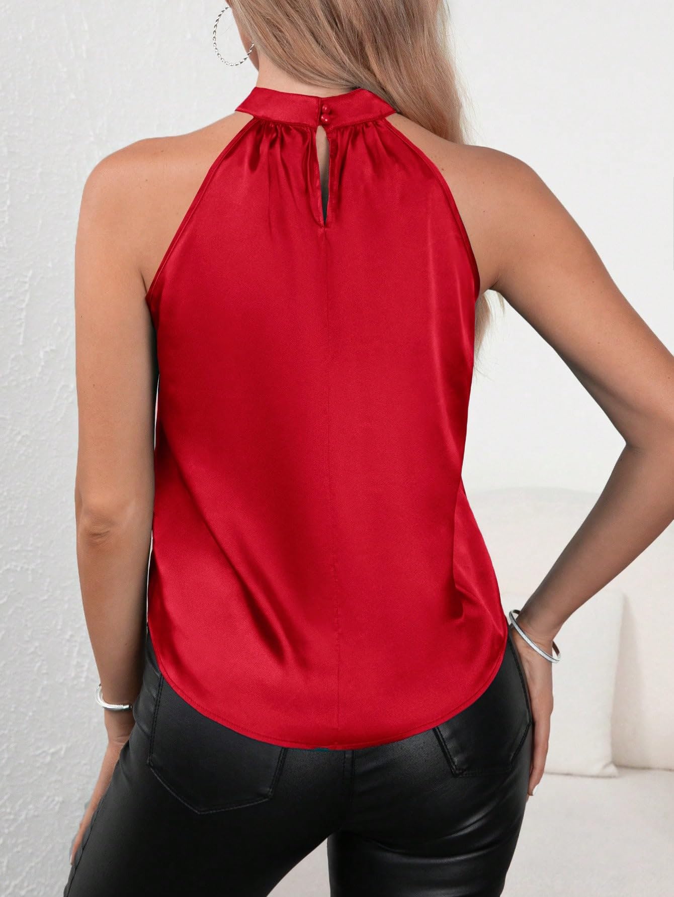 Verdusa Women's Sleeveless Satin Halter Neck Blouse - Elegant Office Work Tops for Business Casual & Summer Outfits