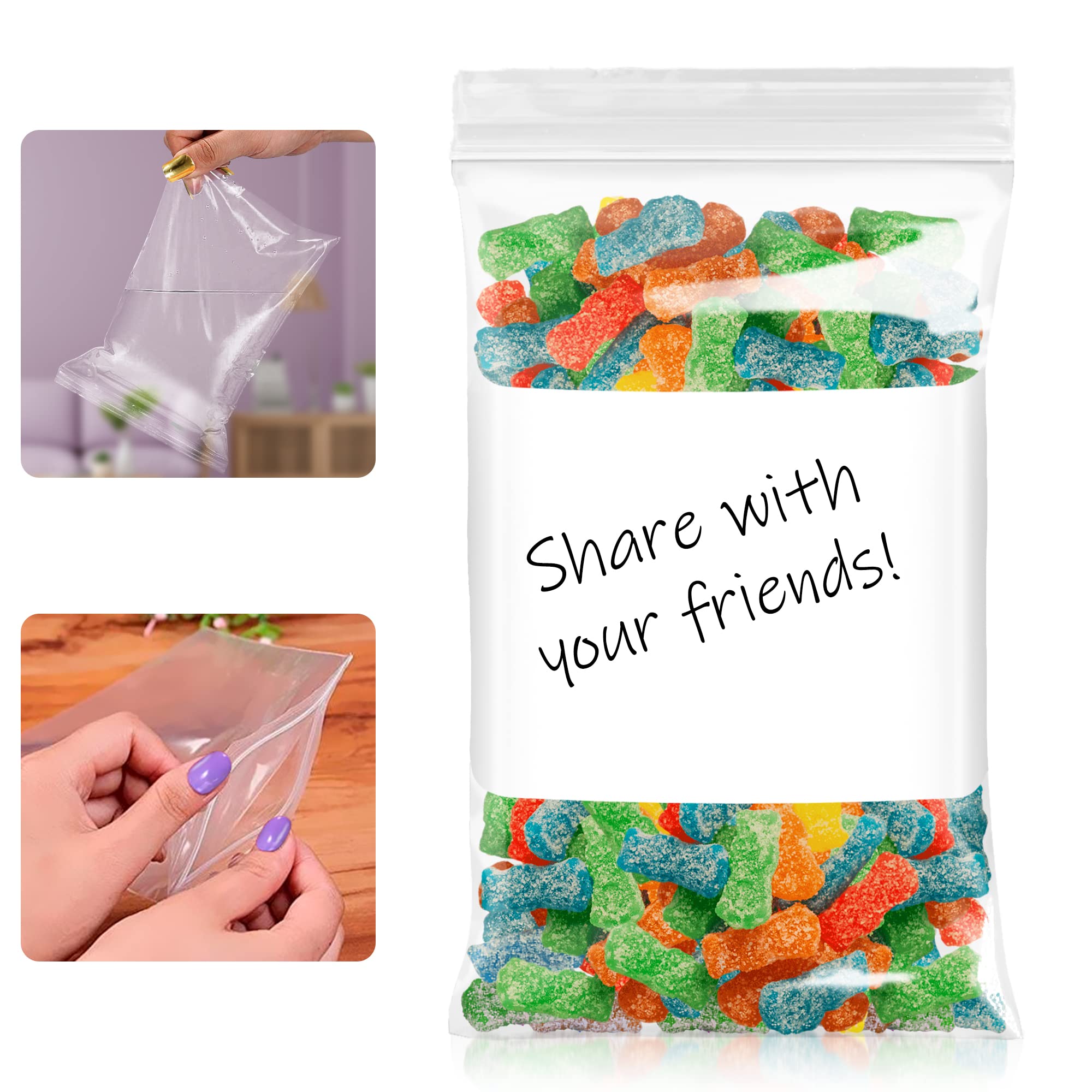 1000 Pack 5x8 Inch White Block Reclosable Zipper Bags - 2 Mil Thick Clear Food Storage Bags with Write-On Panel | Waterproof Packaging for Small Business, Crafts, Snacks & Retail Products