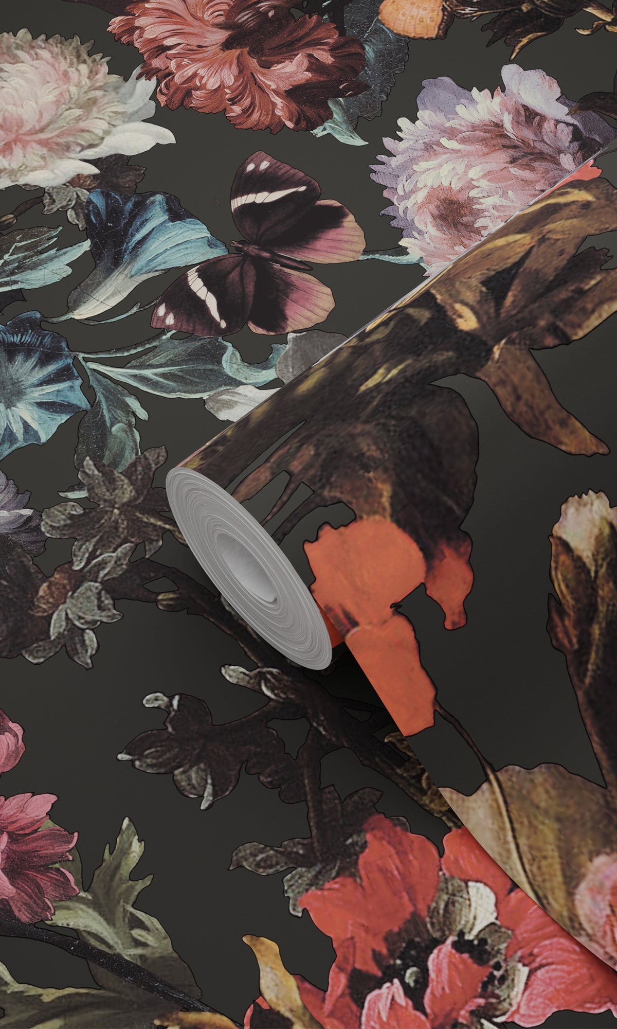 Dark Gray Paradise Flowers Wallpaper R9393 - Peel and Stick Removable Wallpaper for Bedroom, Living Room, Nursery Decor | Waterproof Self-Adhesive Wallpaper