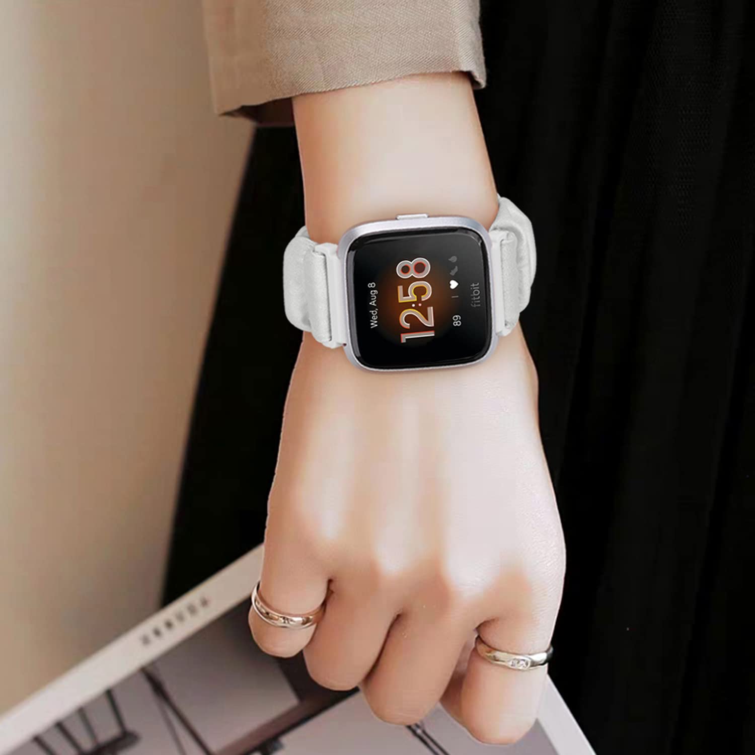 DKGKOO Scrunchie Watch Band for Women - Compatible with Fitbit Versa 4, Versa 3, Sense & Sense 2 - Soft Elastic Hair Tie Style Strap for Workouts, Yoga & Everyday Wear