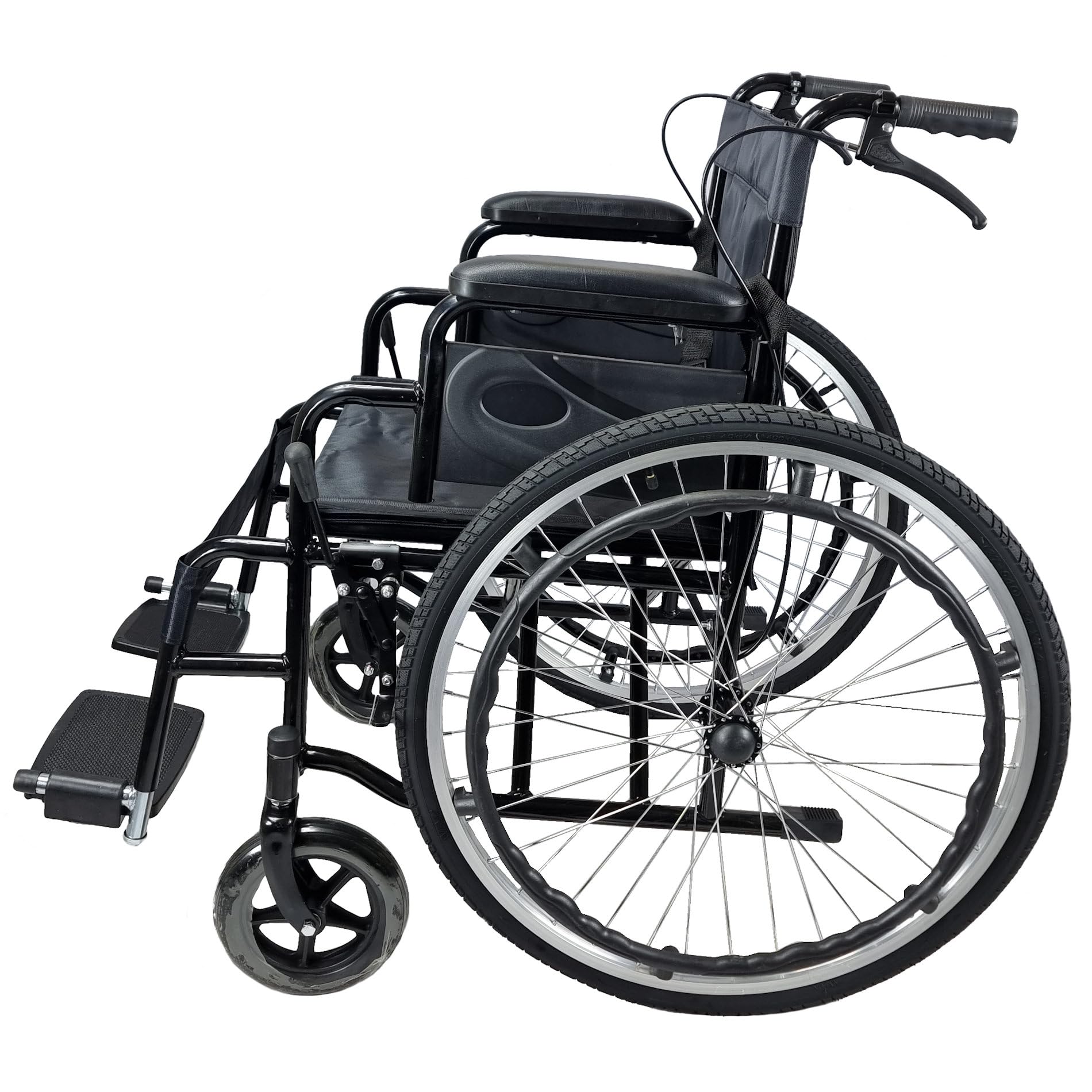 FreeToBe Lightweight Folding Wheelchair with Self-Propelled Large Wheels, Adjustable Footrest & Armrest, Locking Brakes - Portable Mobility Aid for Seniors & Disabled (Black) - Ideal for Indoor/Outdoor Use, Travel & Daily Activities
