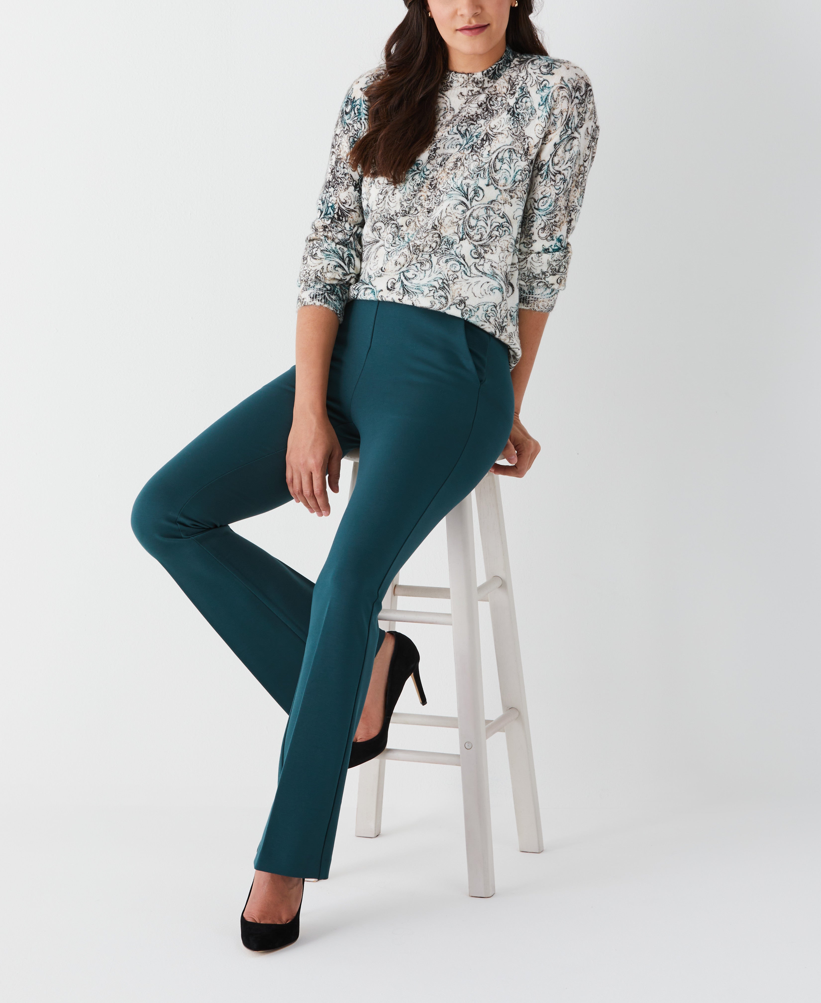 Stylish Ponte Boot Cut Pants for Women - Comfortable & Flattering Stretch Trousers - Perfect for Work, Office & Casual Wear