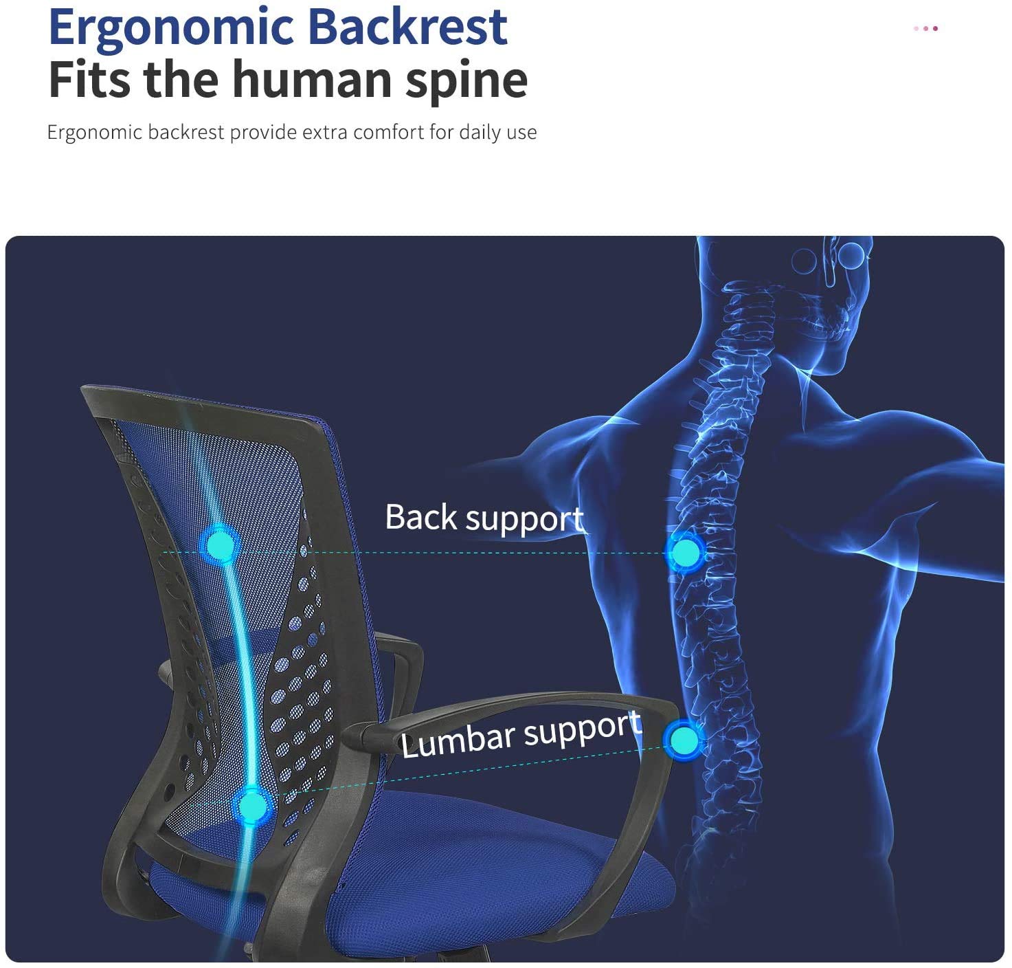 Ergonomic Mesh Office Chair with Lumbar Support - Adjustable Swivel Rolling Computer Desk Chair for Home & Executive Workspaces - Perfect for Long Hours of Comfortable Work or Gaming Sessions