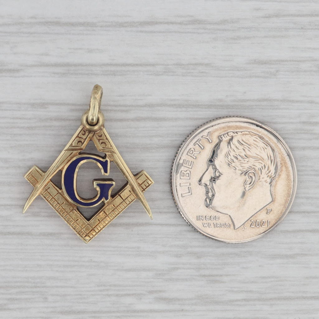 Antique Masonic Pendant Fob with Square & Compass Design - 14k Gold Blue Lodge Jewelry - Perfect for Freemason Collectors & Lodge Ceremonies