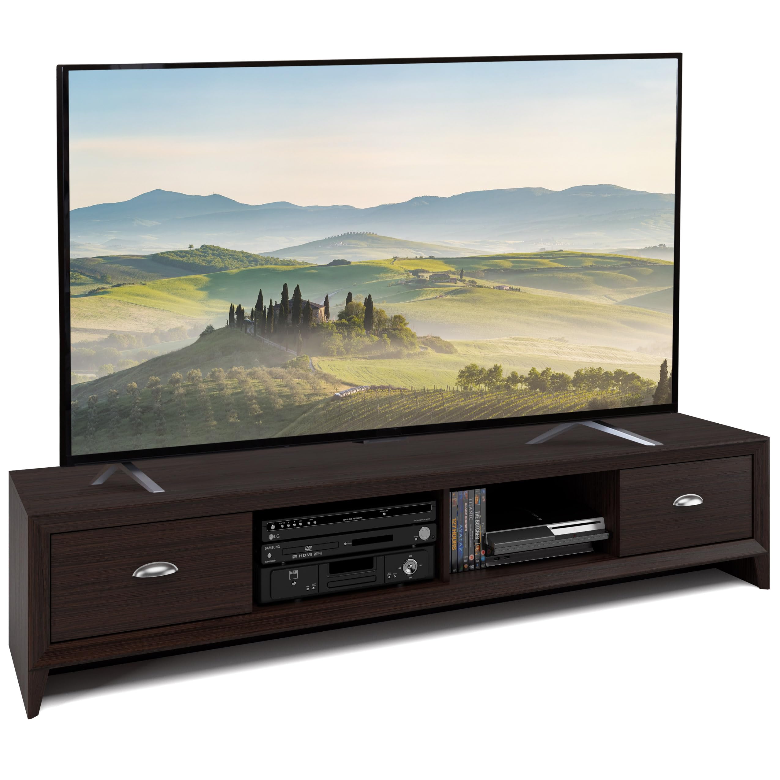 CorLiving Lakewood Modern Dark Brown Engineered Wood TV Stand with 2 Drawers & Storage for TVs up to 85