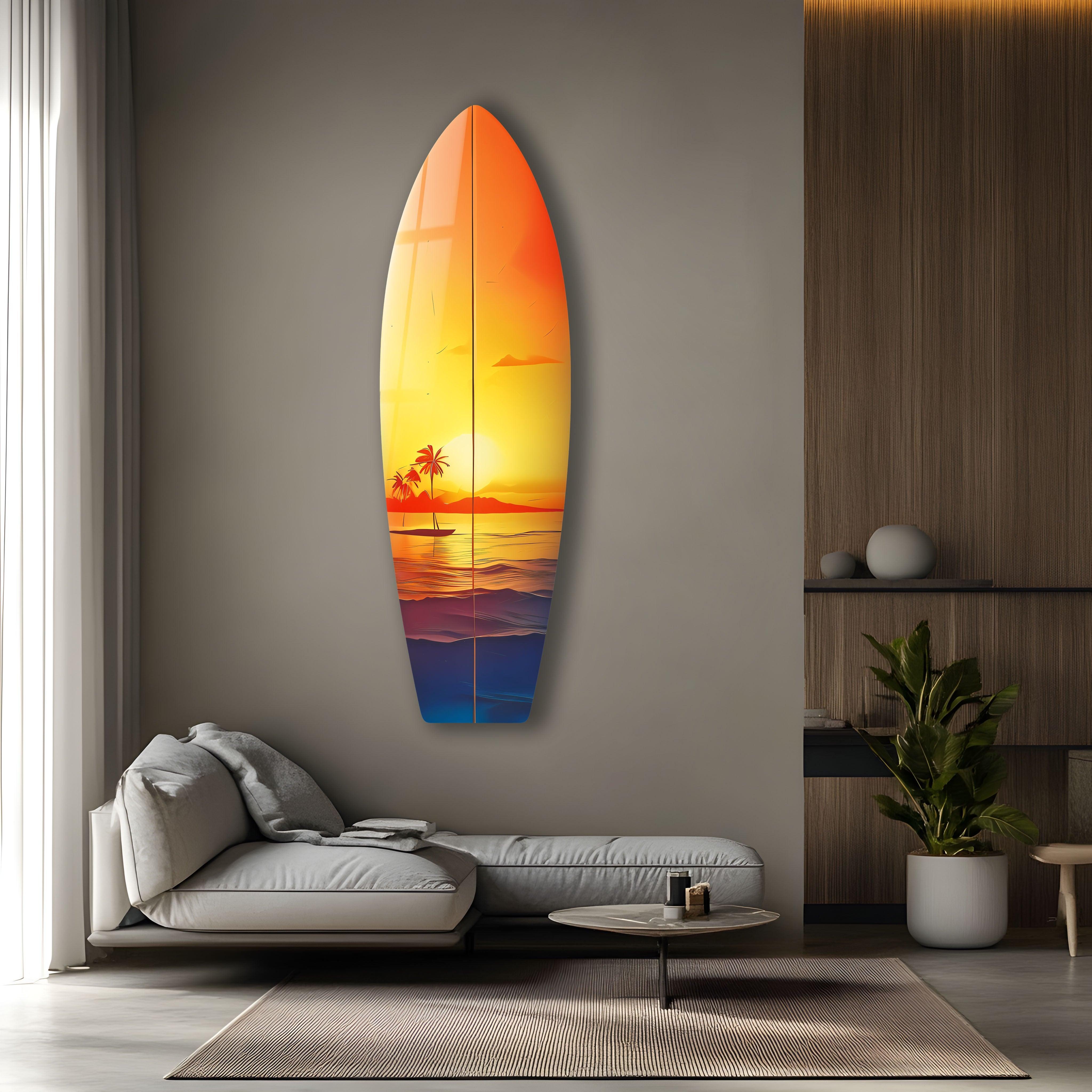 Beauty Sunset Surfboard Wall Art - Ocean Themed Decor for Beach House, Living Room, Bedroom & Office - Perfect Coastal Home Decor Gift