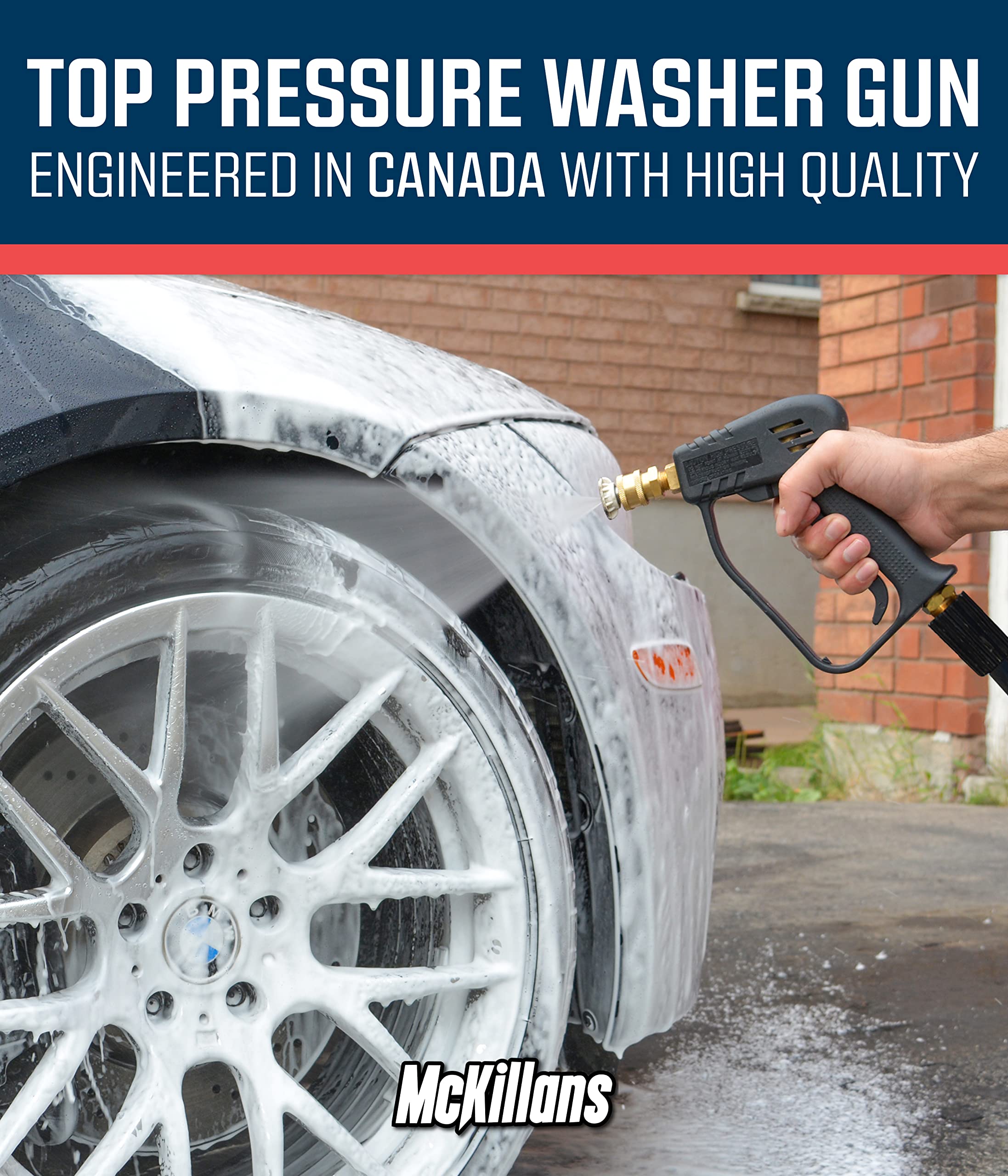 McKillans® Short Pressure Washer Gun with M22 Inlet - High Power Water Spray Handle with 1/4” Quick Connect Coupler - Compatible with Foam Cannon & Car Wash Accessories - Perfect for Cleaning Cars, Driveways, Patios & Outdoor Surfaces