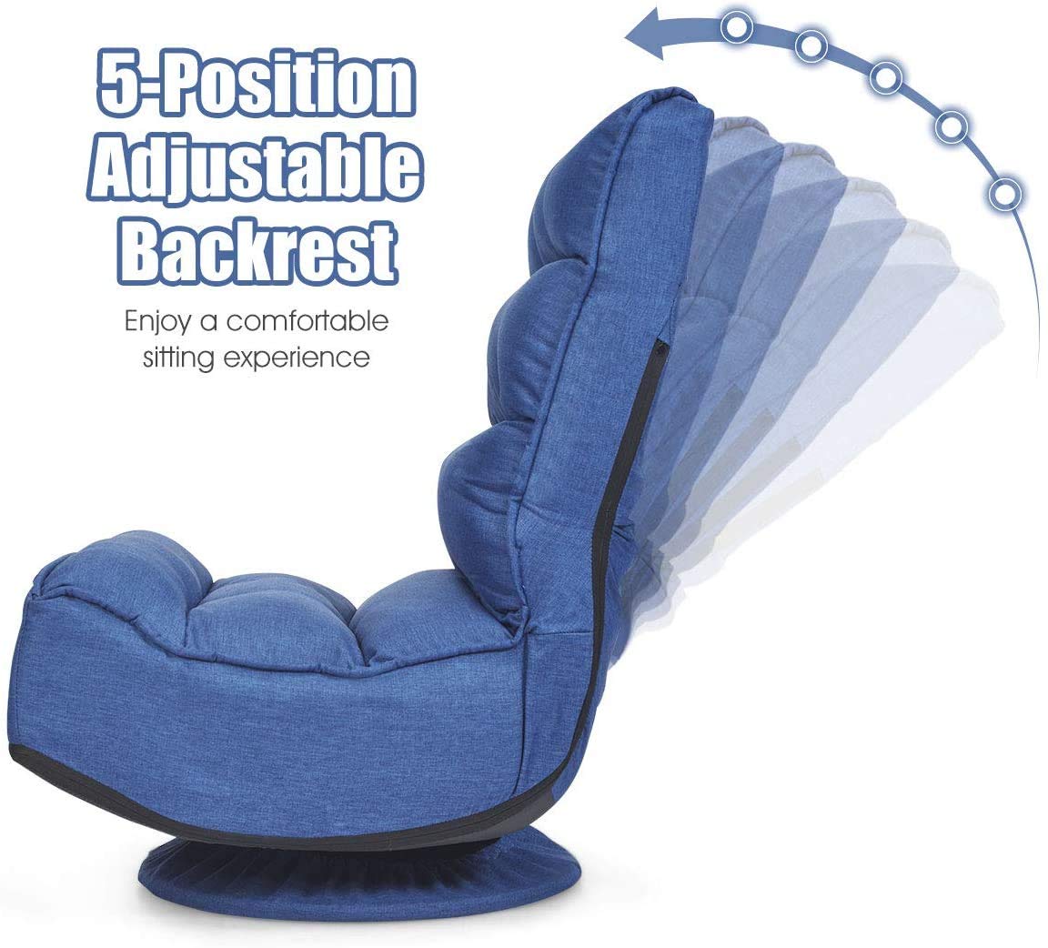 FANTASK 360 Degree Swivel Floor Chair - Adjustable Folding Floor Sofa with 5 Positions & Backrest - Ergonomic Lazy Lounge Chair for Reading, Gaming, TV Watching - Perfect for Living Room, Bedroom & Dorm (Navy Blue)