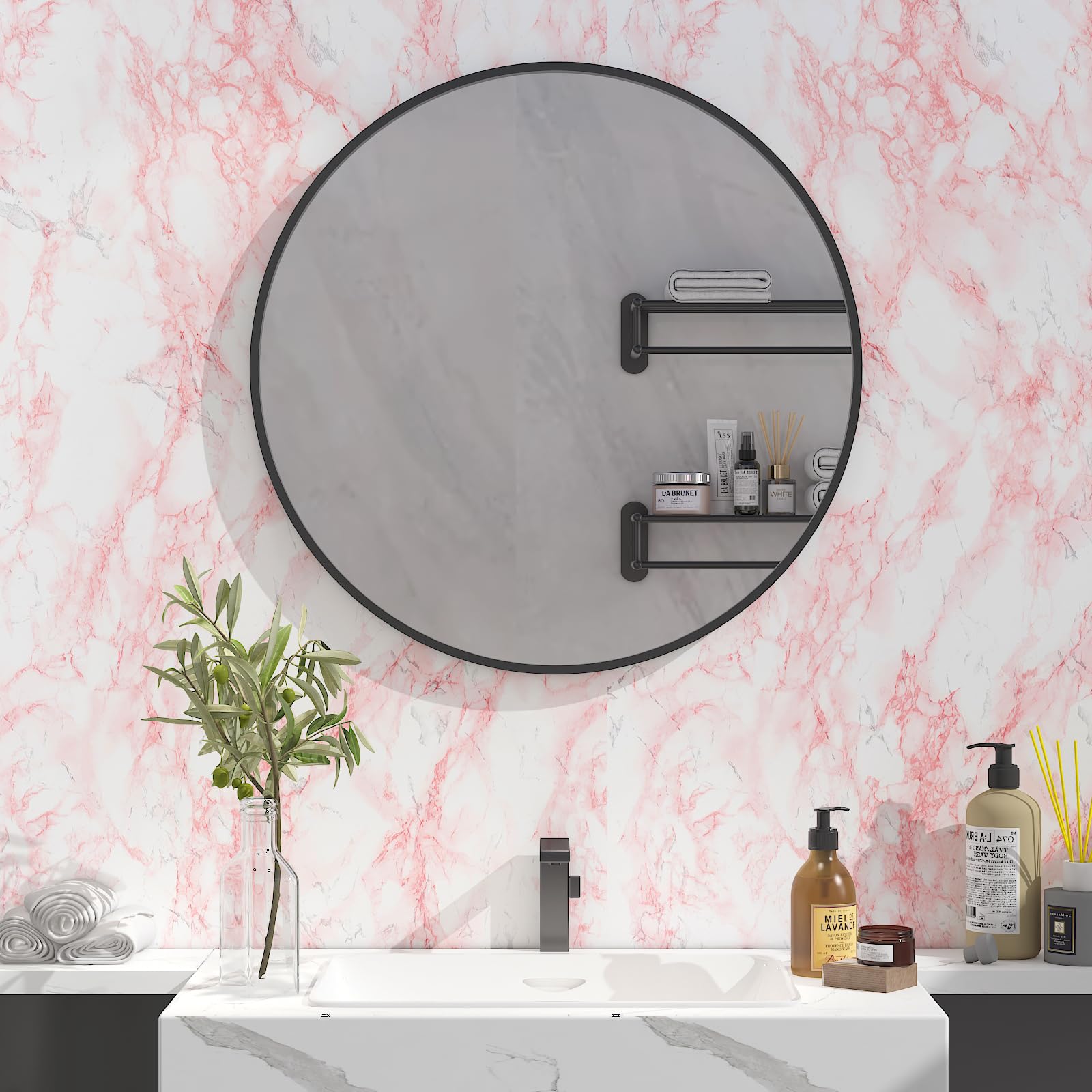 YENHOME Pink Marble Peel and Stick Wallpaper - Waterproof Self-Adhesive Contact Paper (17.7