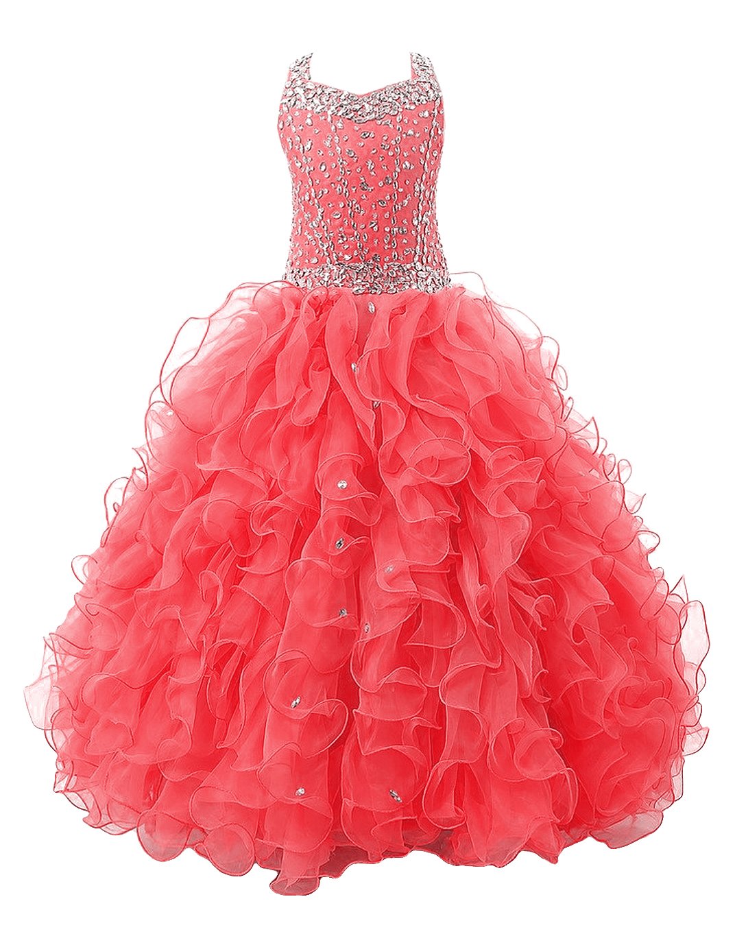 Baoji Girls' Crystal Body Straps Layered Ball Gown Ruffles Pageant Dresses - Elegant Princess Costume for Pageants, Parties & Special Occasions