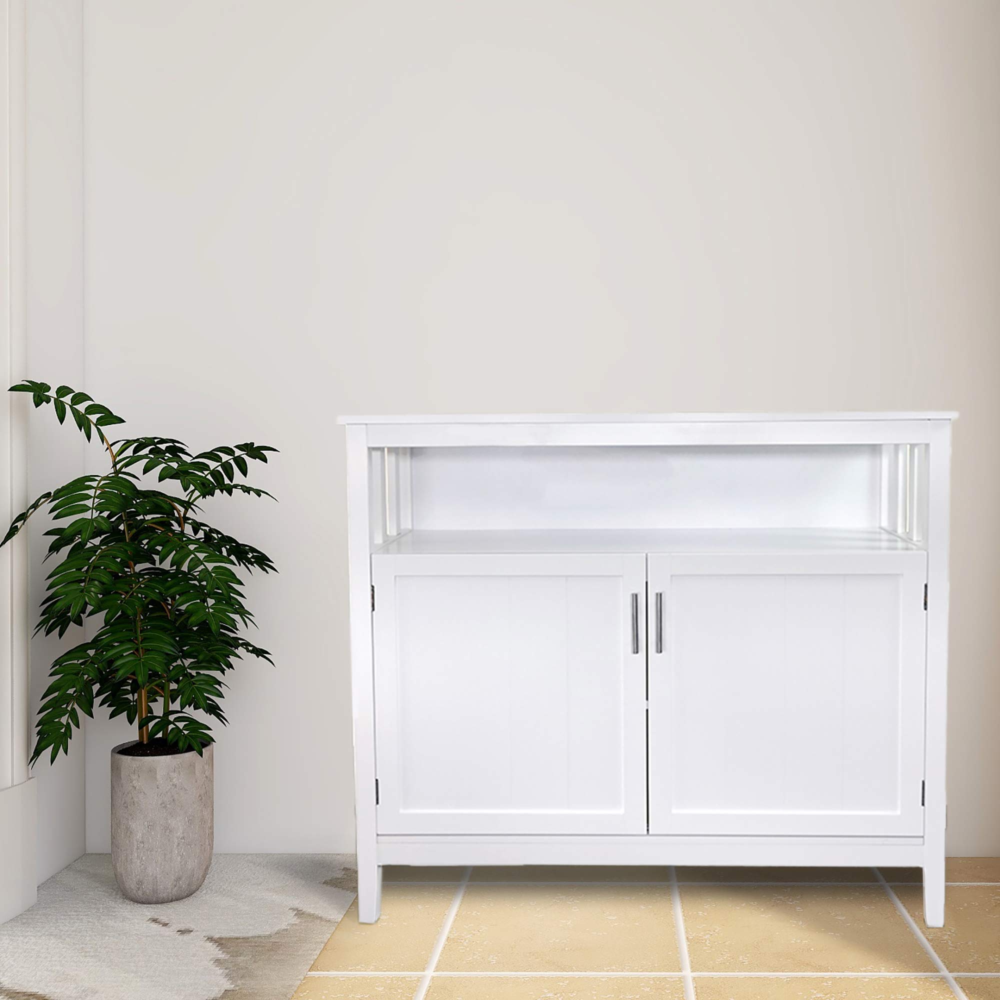 Modern White Kitchen Storage Sideboard & Buffet Server Cabinet - Sturdy Steel Frame & Tempered Glass - Living Room, Hallway, Dining Room Storage Solution - Perfect for Home Organization & Entertaining