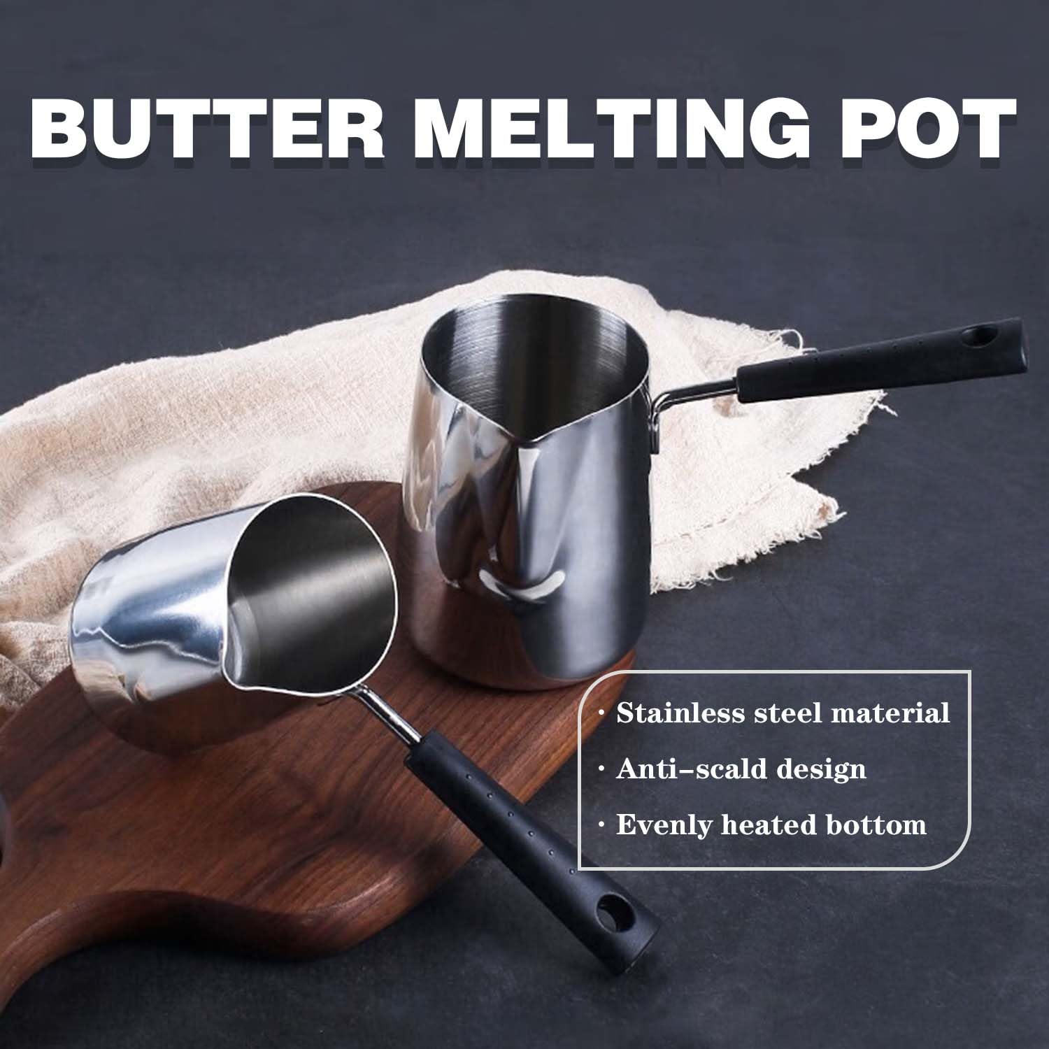 Premium Stainless Steel Butter Coffee Warmer & Milk Frother - 12oz (350ml) Mini Turkish Coffee Pot for Melting Butter, Perfect for Bulletproof Coffee, Hot Chocolate & Latte Making at Home or Office
