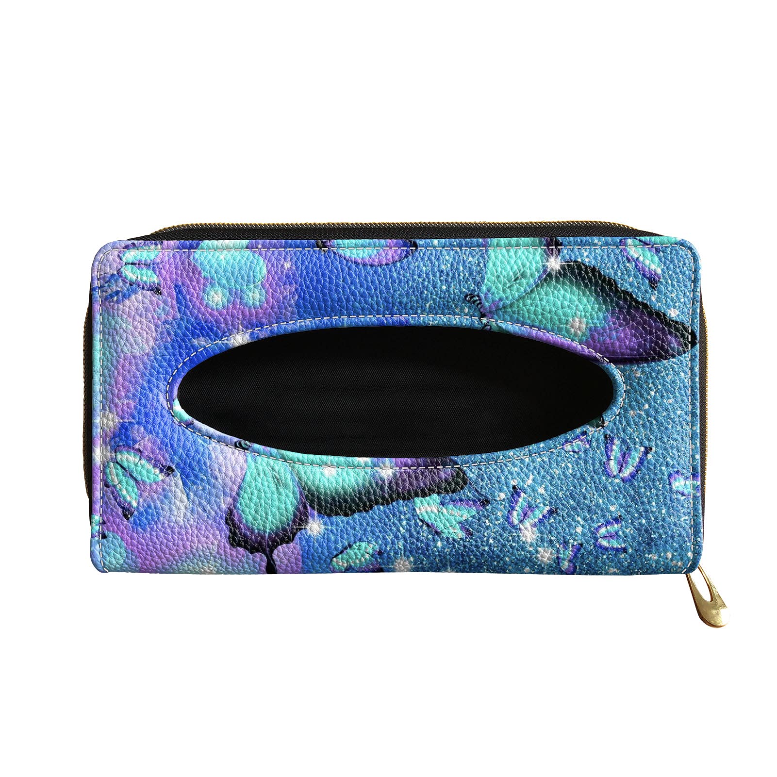 Coloranimal Bling Butterfly Car Tissue Holder - Premium PU Leather Hanging Paper Towel Dispenser for Auto Sun Visor & Back Seat | Car Accessories for Travel, Road Trips & Daily Commute