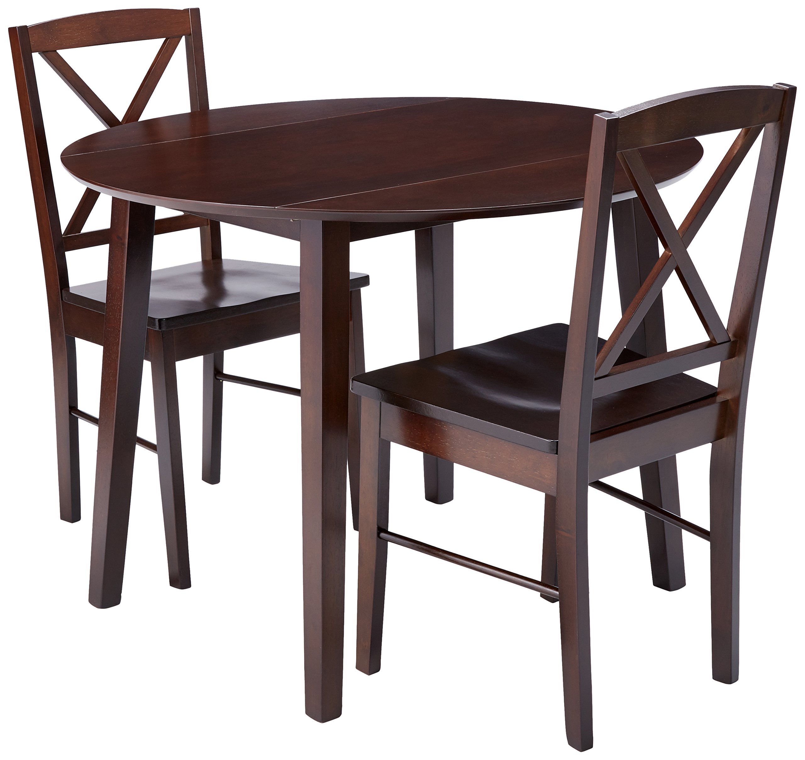 Kings Brand Furniture 3-Piece Wood Drop Leaf Dinette Table Set with 2 Chairs - Cappuccino Finish for Small Space Dining, Kitchen, Breakfast Nook & Apartment