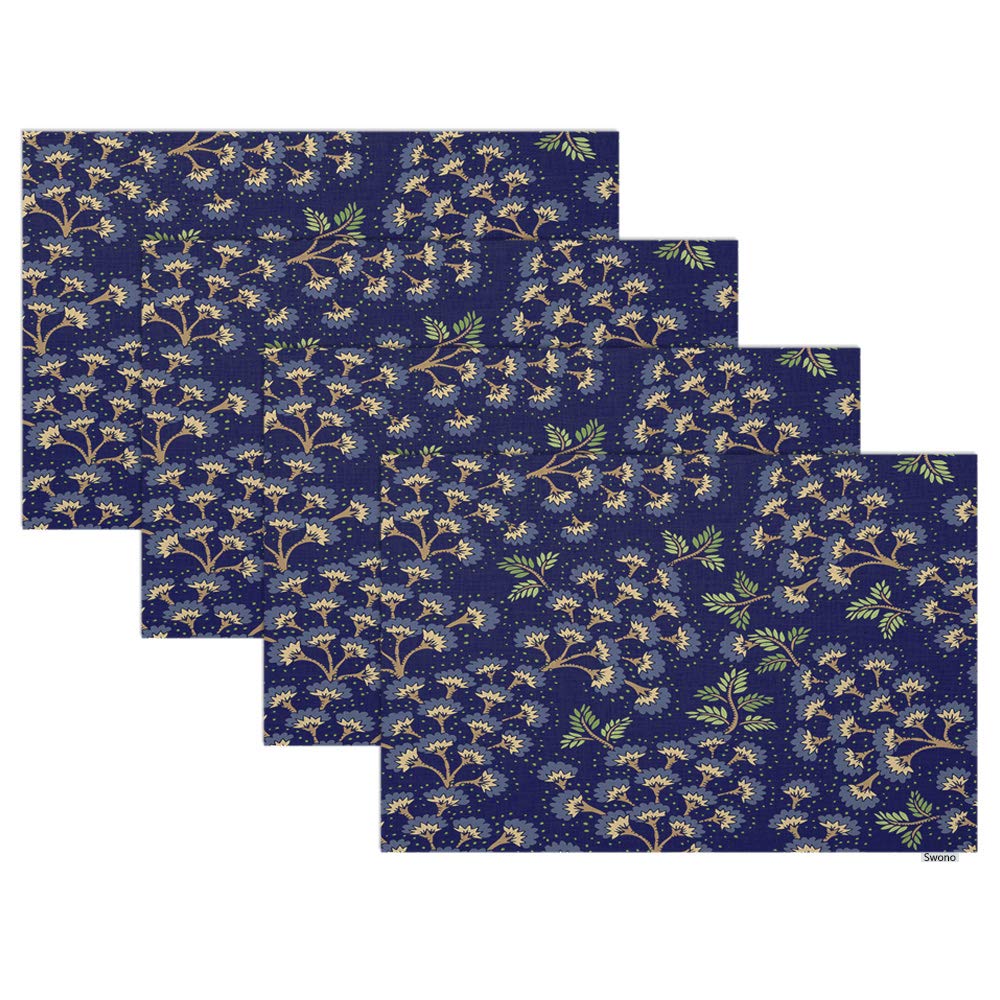 Swono Paisley Flower Placemat Set of 4 - Ethnic Design Oilproof Table Mats 12