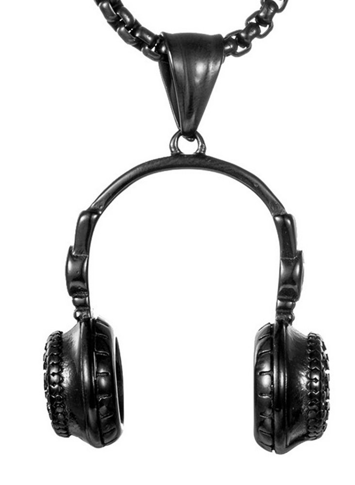 PAURO Men's Stainless Steel Music Headset DJ Headphone Pendant Necklace for Bikers - Gold, Black, Silver Options | Perfect Gift for DJs, Musicians & Motorcycle Enthusiasts