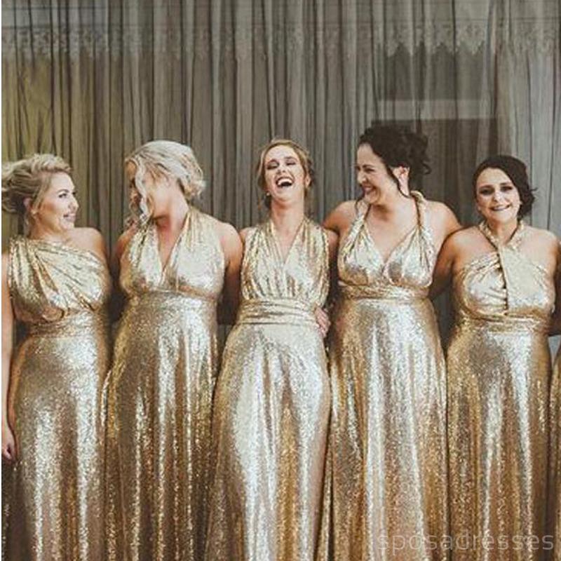 Elegant Mismatched Gold Sequin Long Bridesmaid Dresses - WG573 | Affordable Formal Gowns for Weddings, Parties & Special Occasions