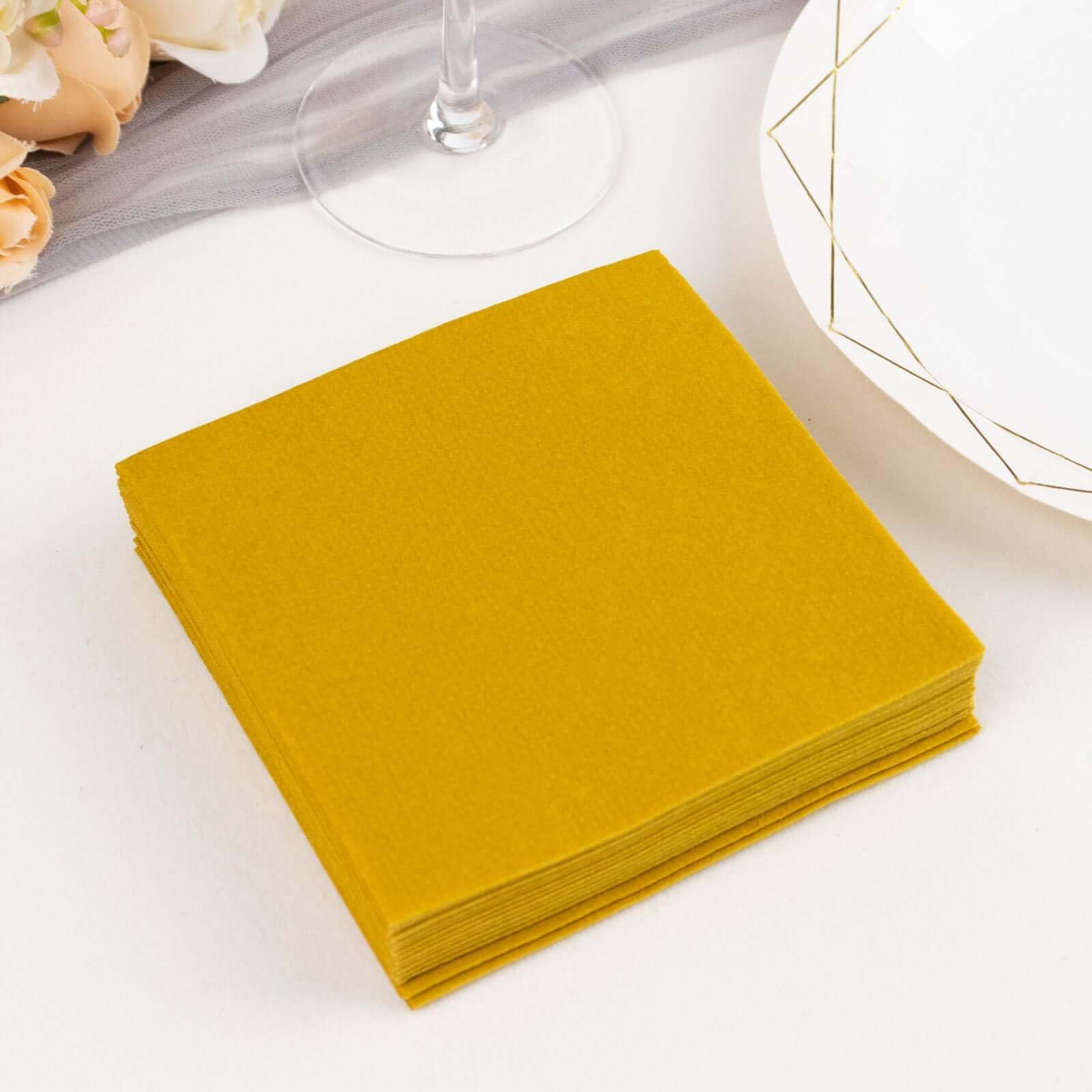 Efavormart 20 Pack Gold Soft Linen-Feel Airlaid Paper Beverage Napkins | Highly Absorbent Disposable Cocktail Napkins for Parties, Weddings, and Events | Premium Quality Paper Drink Napkins for Bars, Restaurants, and Home Use