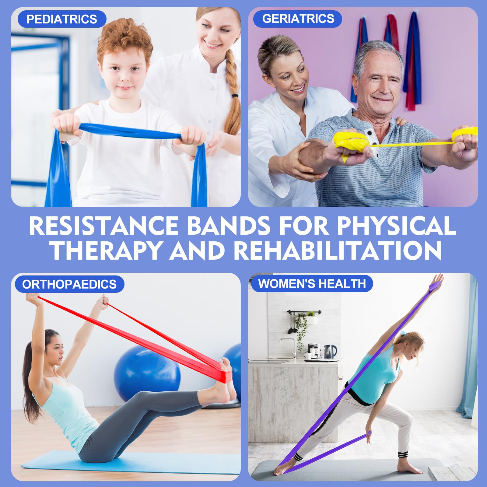Fokky Resistance Bands Set of 4 - 1.5M/1.8M Exercise Bands with 4 Resistance Levels for Strength Training, Pilates, Yoga & Crossfit - Includes Carry Bag for Gym & Home Workouts