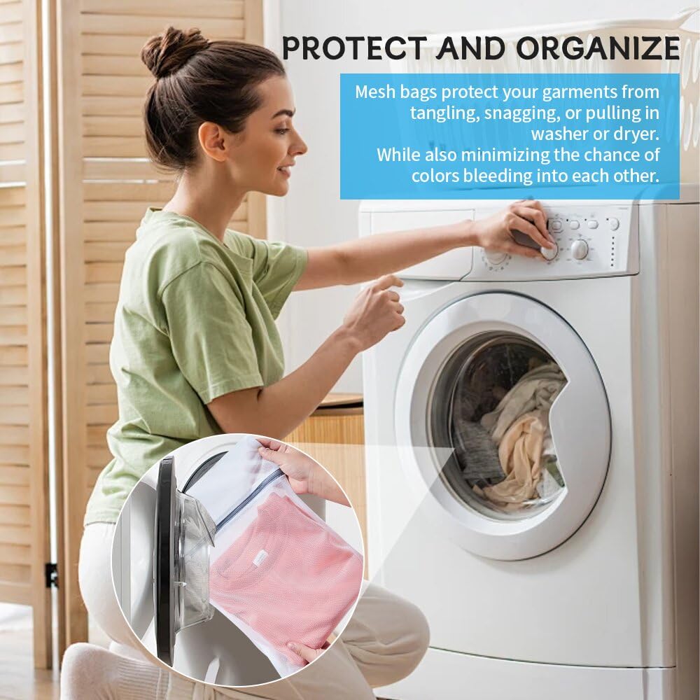 Upgraded Mesh Laundry Bags for Delicates with Hanging Ring - 12x16 Inches Washing Machine Bags (1 Medium) - Perfect for Bras, Lingerie, Baby Clothes & Travel Laundry Organization