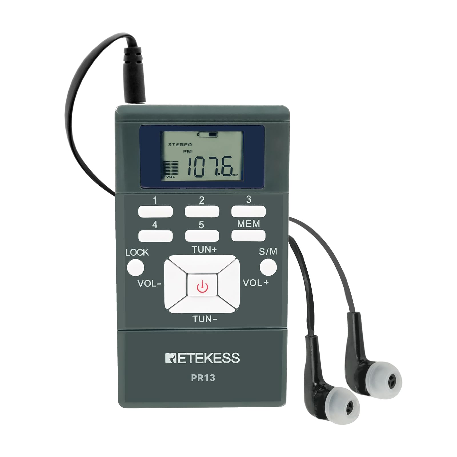 Retekess PR13 Portable FM Radio - Pocket-Sized AAA Battery Powered Mini Stereo with Earphone & Lock Key - Perfect for Walking, Jogging, Lawn Mowing, Church, Tour Guide, Camping & Outdoor Activities (Pack of 1)