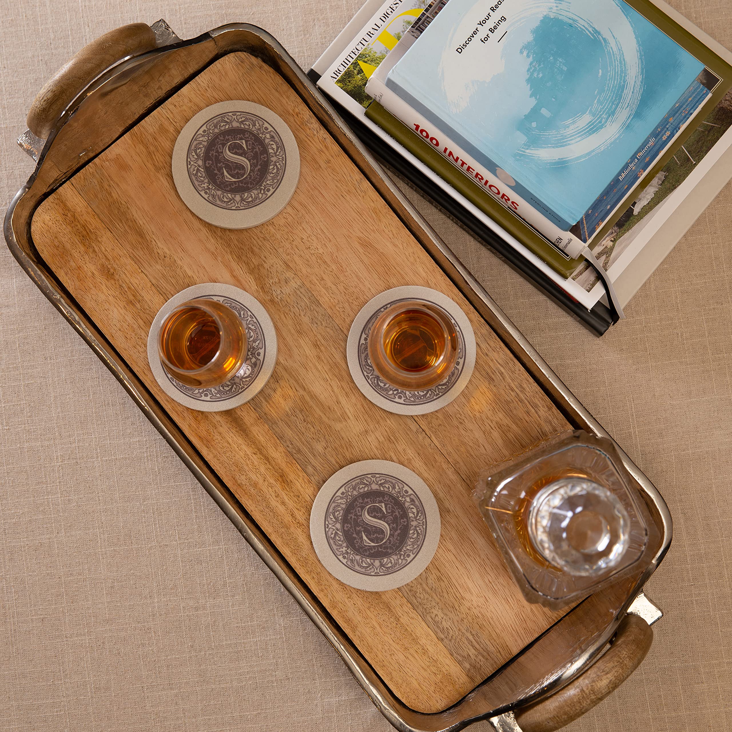 Thirstystone Monogram Letter S Absorbent Sandstone Coaster Set of 4 | Made in USA | Decorative & Highly Absorbent Drink Coasters | Easy to Clean | Perfect for Home Bar, Office Desk & Coffee Table Decor