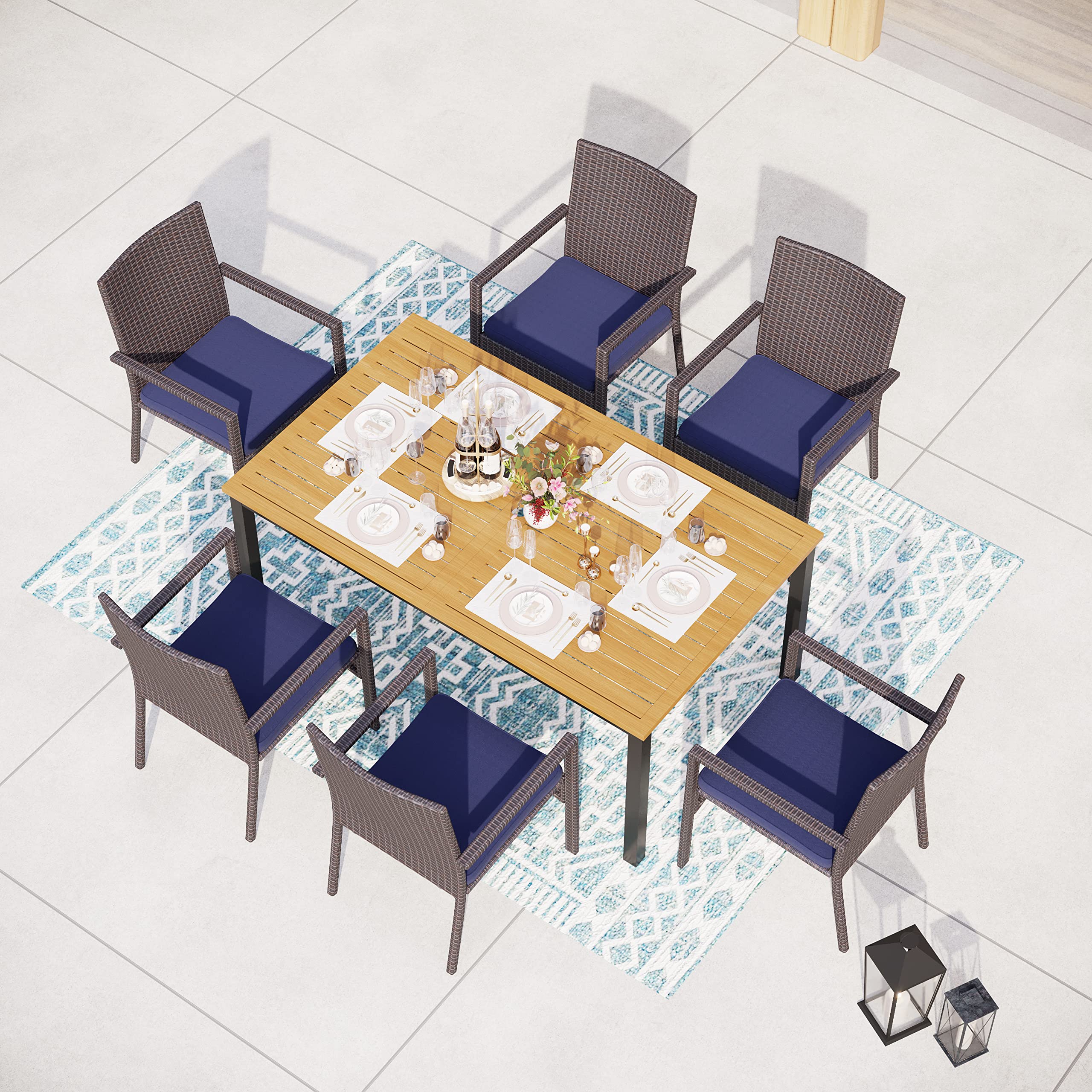 MFSTUDIO 6-Piece Brown Woven Wicker Patio Dining Set - Oversized Outdoor Rattan Chairs with Wide Seats, Armrests & Cushions (330lb Capacity) - Perfect for Backyard, Garden, Poolside & Outdoor Entertaining