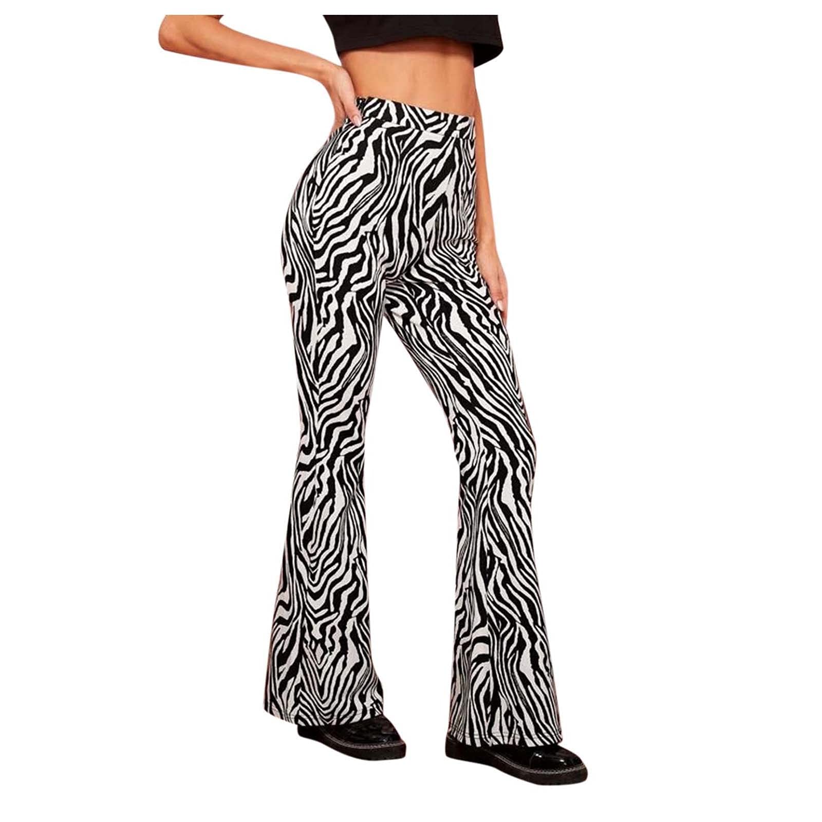 Women's Zebra Print Fleece Skinny Leg Pants - Casual Flare Stretch Pants for Work, Travel & Everyday Wear