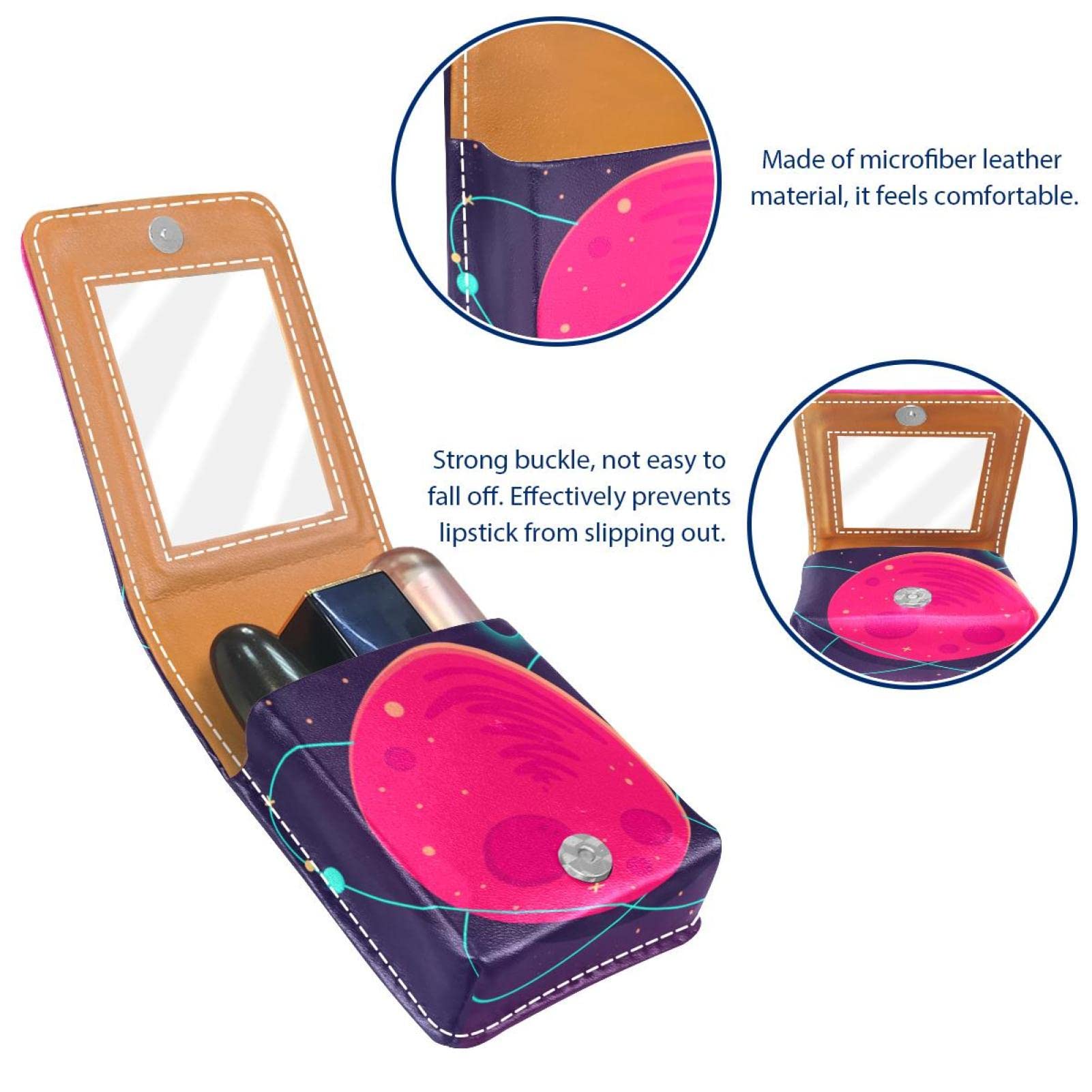 Pink Portable Lipstick Organizer with Mirror - Mini Makeup Bag Holds 3 Lipsticks for Women | Perfect for Travel, Purse & On-the-Go Touch-Ups