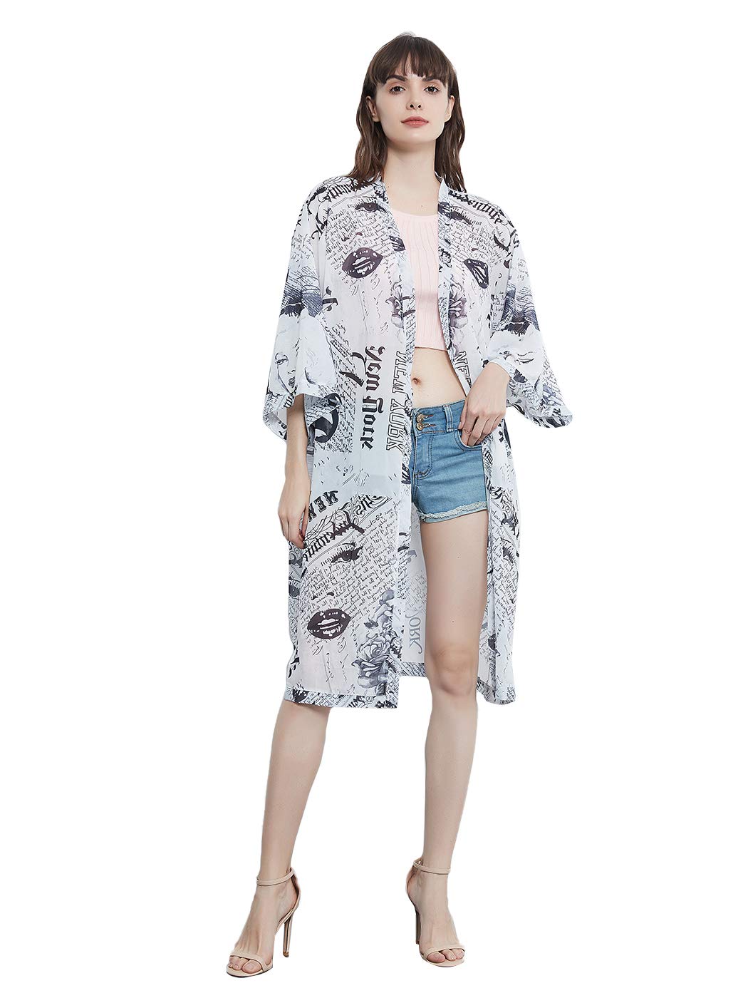 Anna-Kaci Women's Marilyn Monroe Print Cardigan Long Open Front Kimono - Vintage Style Loungewear for Casual Outings & Home Relaxation