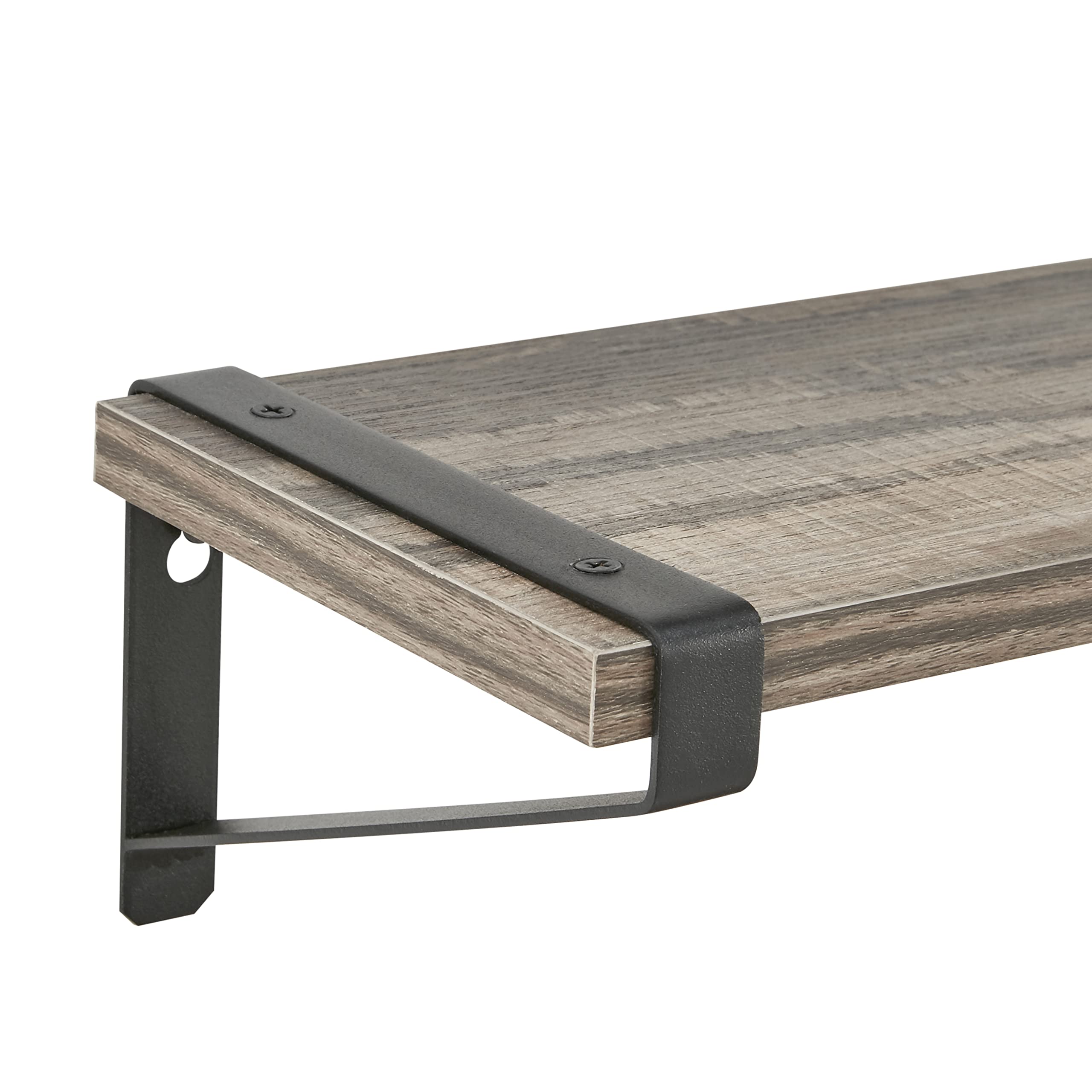 Danya B. Capri Set of 3 Floating Shelves - Wall Mounted Rustic Industrial Wood Wall Shelves with Black Iron Brackets for Bedroom, Living Room, Bathroom, Kitchen, Office - Perfect for Home Decor, Storage & Displaying Photos, Plants & Books