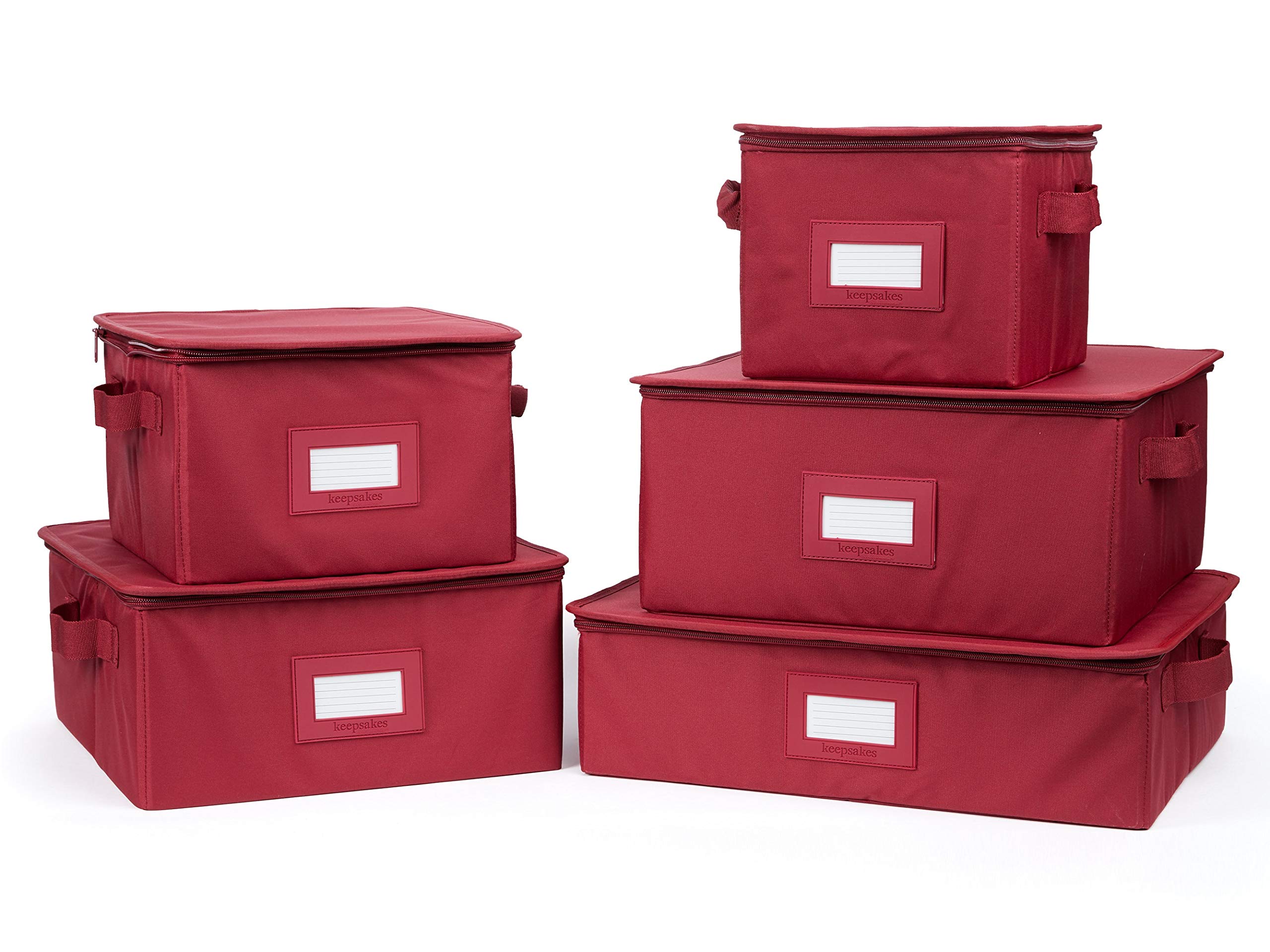 Covermates Keepsakes Dish Storage Box – Stackable Organizer with Reinforced Handles for China & Dinnerware Protection – Scarlett Red – Perfect for Holiday Storage, Kitchen Organization & Fragile Item Protection