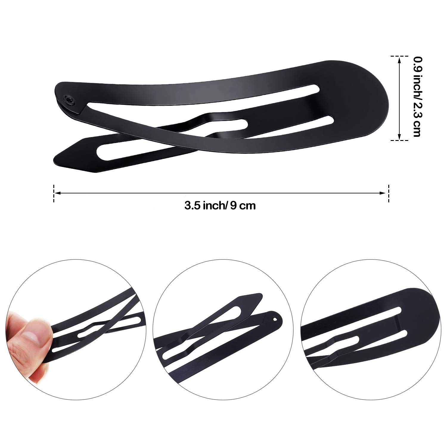 50 Pieces 3.5 Inch Large Metal Snap Hair Clips - No Slip Hair Barrettes for Women & Girls - Strong Hold Side Clamp Hair Accessories for Long & Thick Hair (Black) - Perfect for School, Work, Sports & Everyday Styling