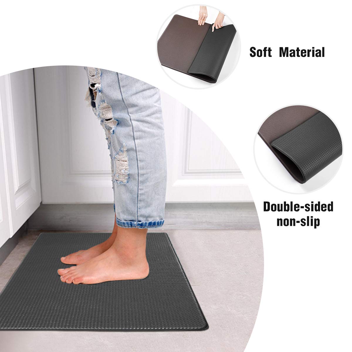 Anti-Fatigue Comfort Mat - Non-Slip Cushioned Standing Desk Mat for Kitchen, Office & Gaming - 18x30 Inch Black - Ergonomic Support for Long Hours of Standing Work or Play
