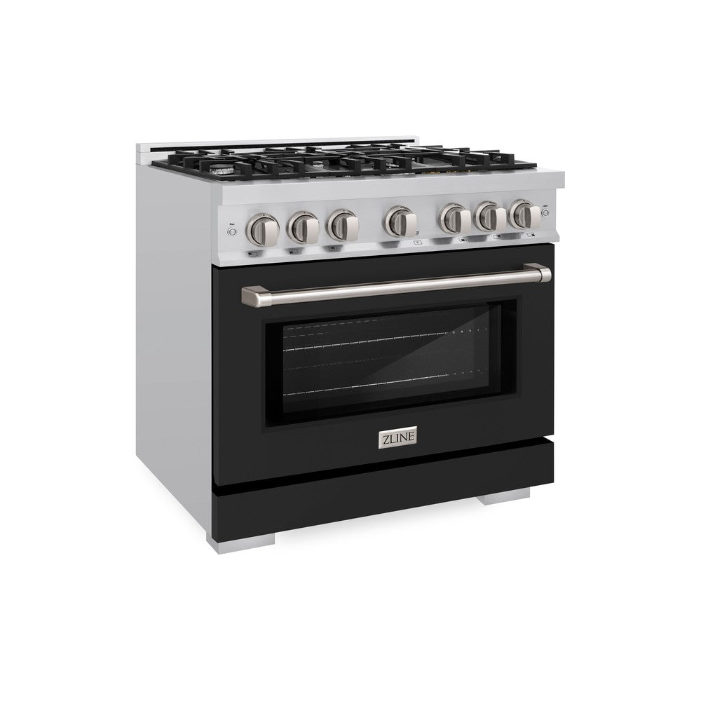ZLINE 36 Inch 5.2 Cu. Ft. Stainless Steel Gas Range with 6 Burner Cooktop, Convection Oven & Black Matte Door - Perfect for Home Chefs & Modern Kitchens (HGR BLM 36)