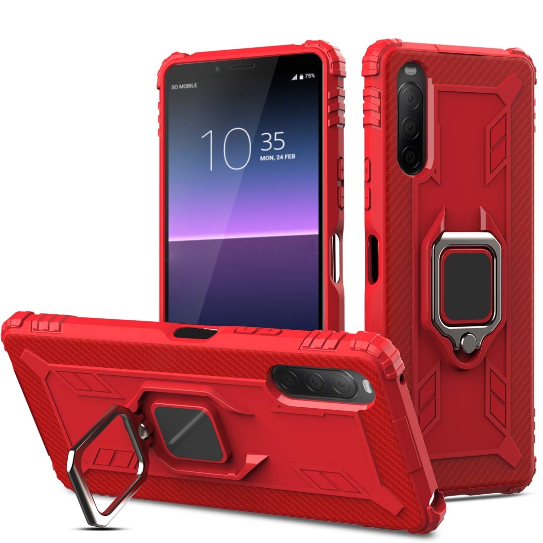 Premium Carbon Fiber Phone Case with 360° Rotating Ring Stand - Slim Protective Cover for iPhone 15 Pro Max | Perfect for Work, Travel & Hands-Free Viewing