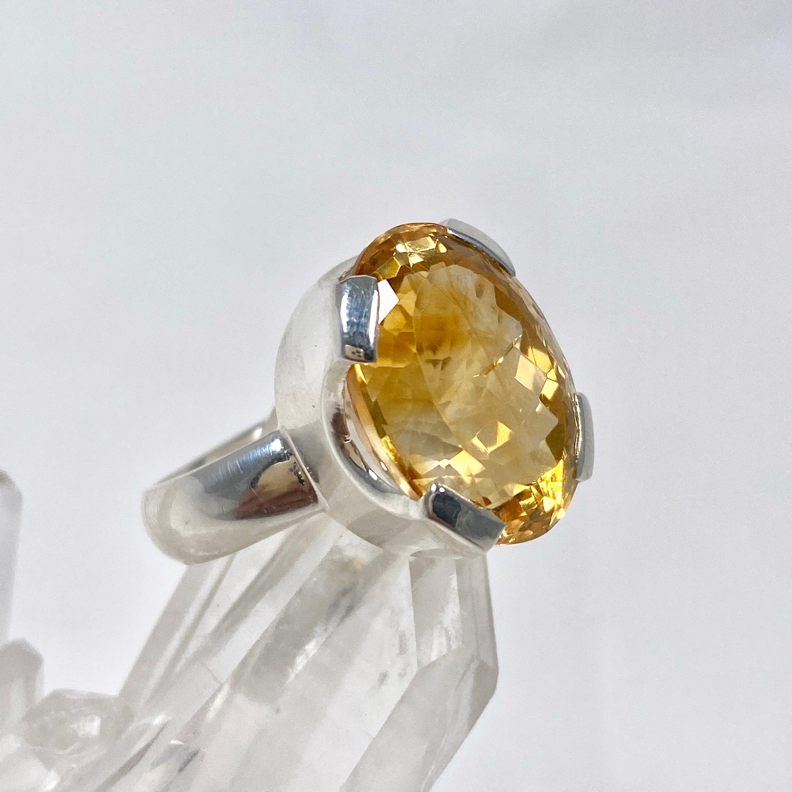 Natural Citrine Faceted Oval Ring - Size 7, Sterling Silver Jewelry KRGJ2831 | Elegant Gift for Women, Birthday, Anniversary & Everyday Wear