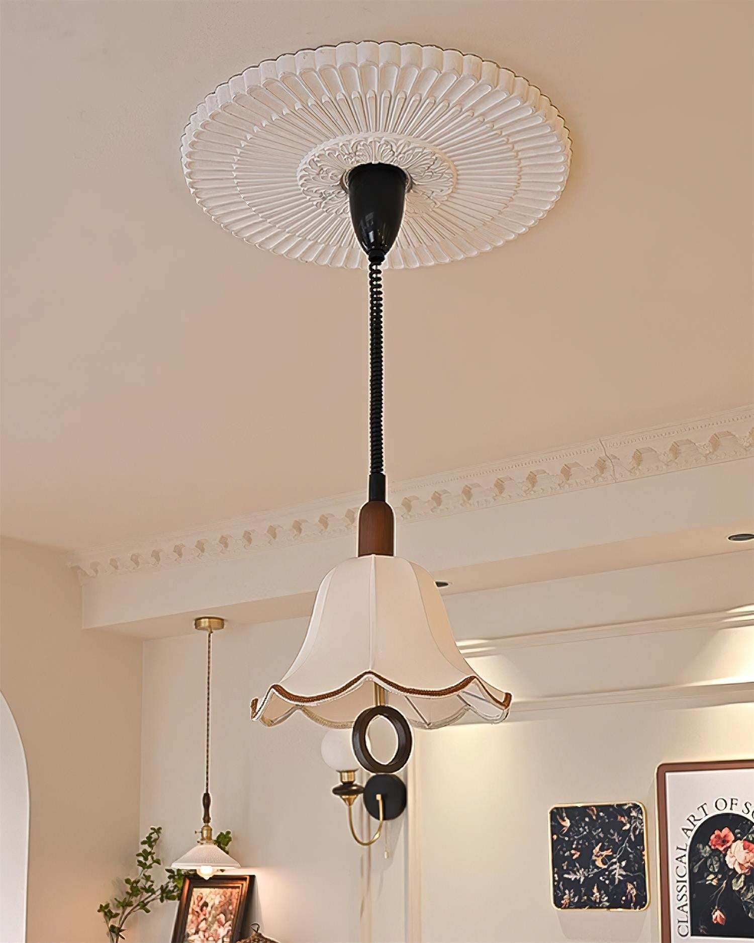 Modern Eryn Fabric Pendant Light - Handmade Rattan Hanging Lamp with Natural Woven Shade for Dining Room, Kitchen Island, Bedroom & Living Room Decoration