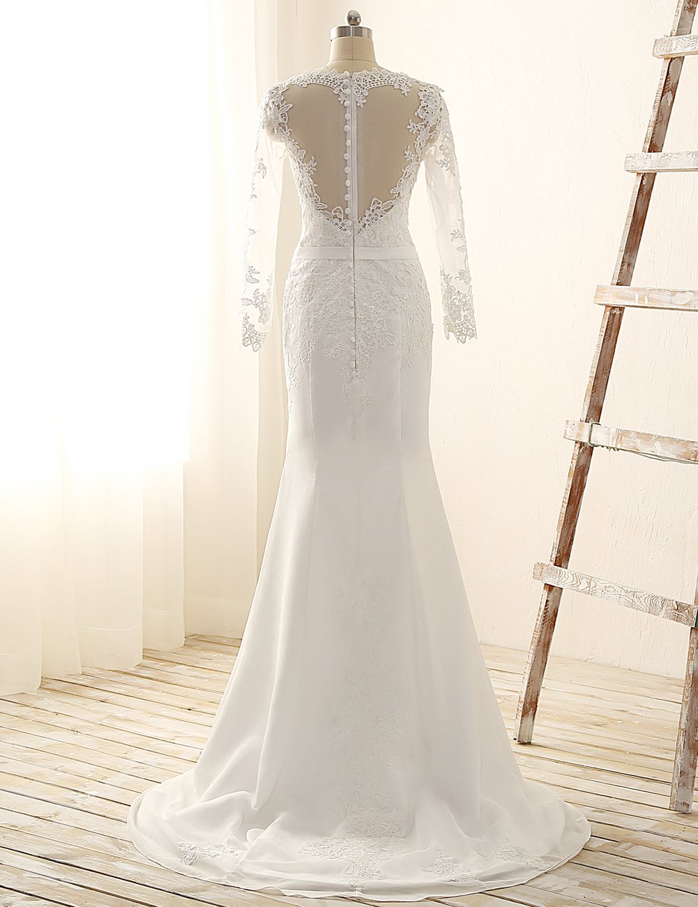 JAEDEN Elegant Long Sleeve Mermaid Wedding Dress with Lace Details and Belt - Perfect for Bridal Ceremony, Formal Events & Photoshoots
