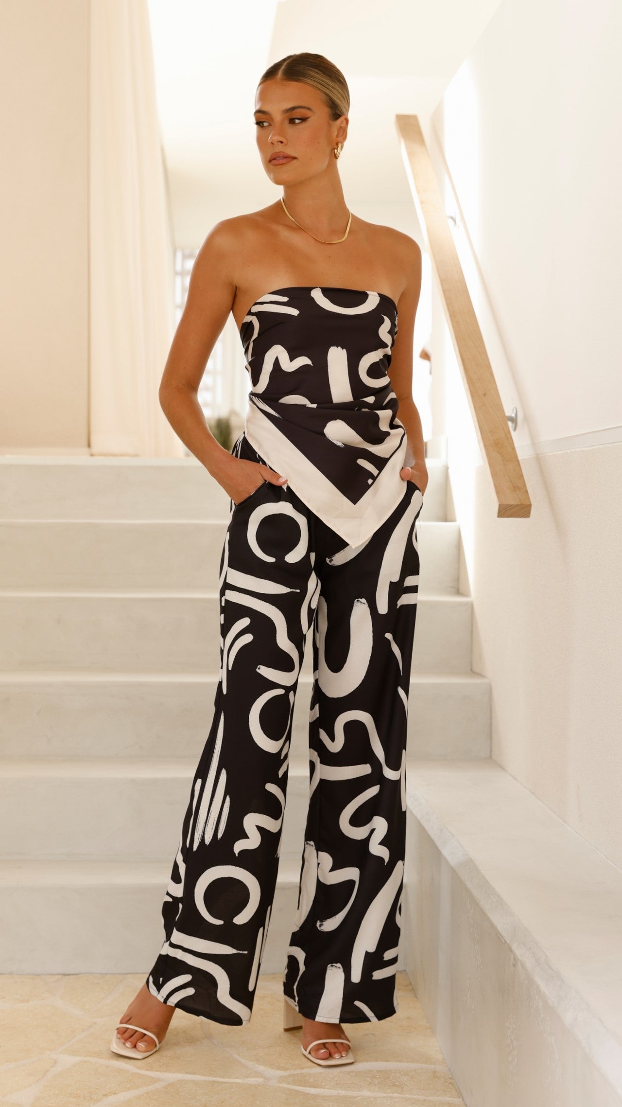 Caterina Pants for Women - High Waisted Wide Leg Trousers in Black & Sand York | Office Wear, Business Casual & Formal Occasions