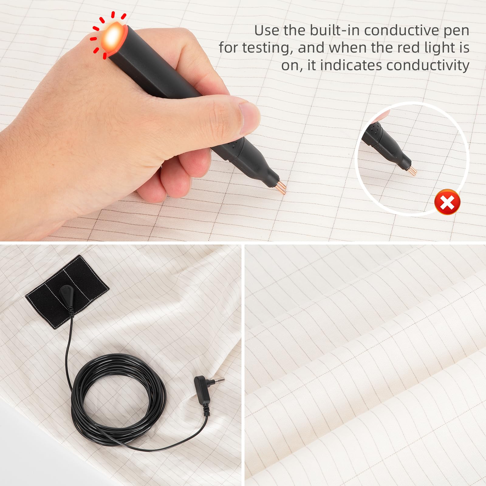 HLLBLL® Grounding Fitted Sheets - 90% Cotton 10% Silver Conductive Bed Sheet with Static Grounding Wire, Includes Test Pen & Socket Tester (Beige, Queen Size) for Better Sleep & EMF Protection - Perfect for Home, Travel & Sensitive Sleepers