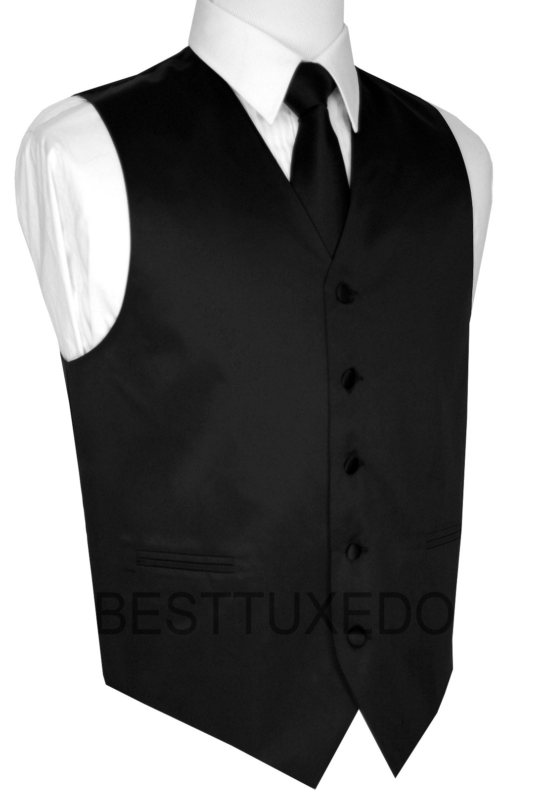 7-Piece Men's Tuxedo Suit Set with Flat Front Pants, Dress Shirt, Vest, Bow Tie & Cufflinks - Formal Wedding, Prom, Black Tie Event Outfit