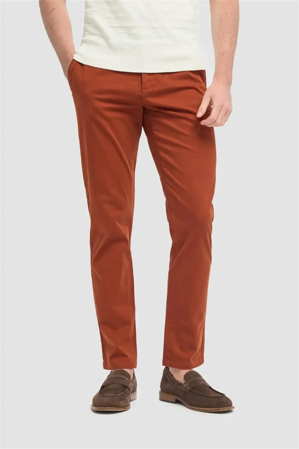 Cavani Hudson Rust Satin Soft Stretch Fit Chinos for Men - Comfortable Slim Fit Stretch Pants for Office, Business Casual & Travel