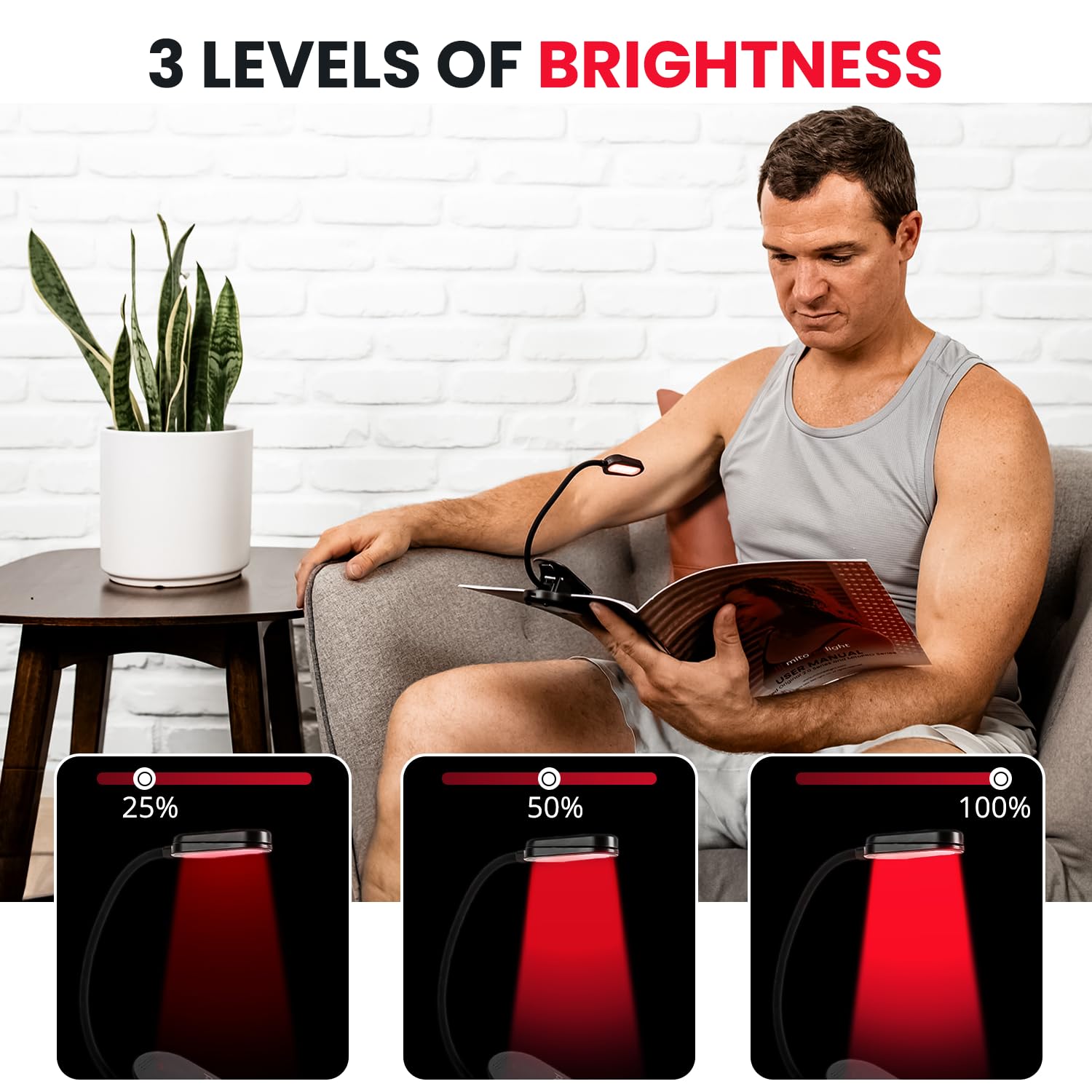 Mito Red Light Therapy Book Light - Rechargeable Clip-On Reading Light with 360° Adjustable Gooseneck - Perfect for Night Reading in Bed, Travel & Study - Portable LED Book Lamp for Kids & Adults