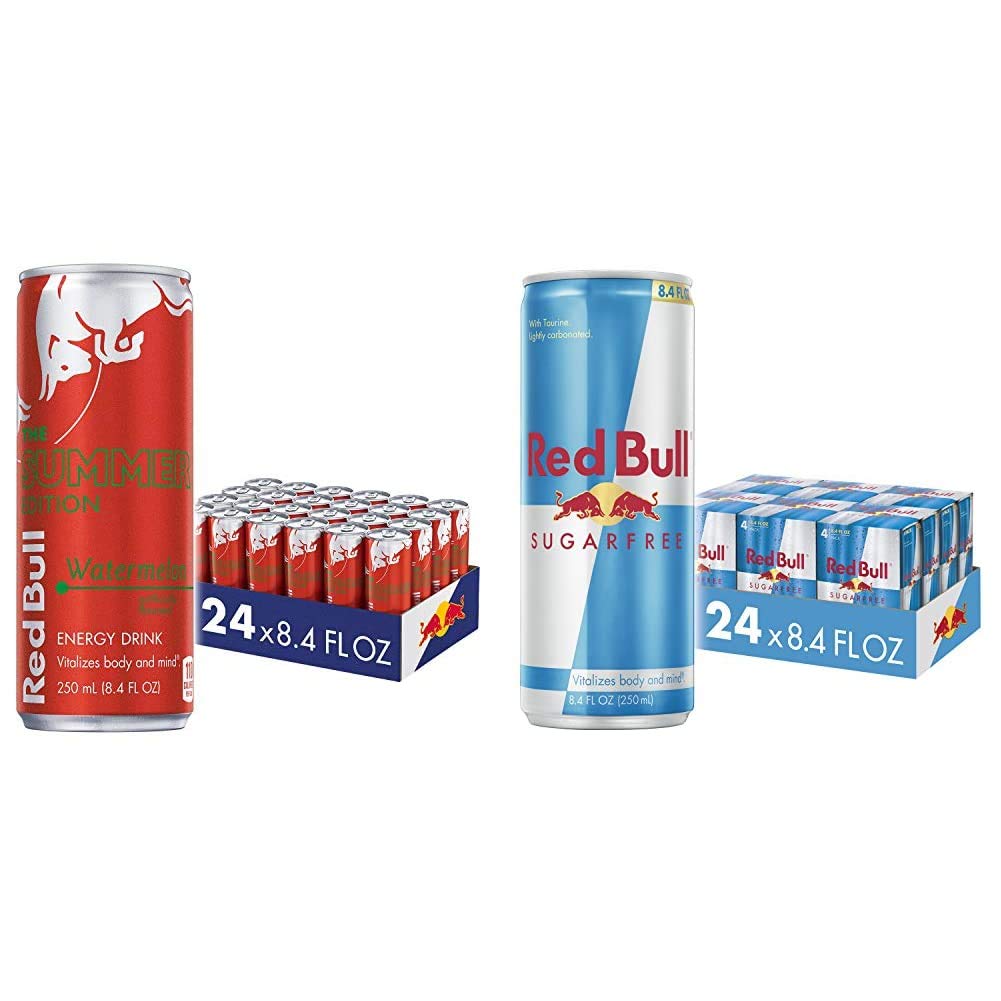 Red Bull Red Edition Watermelon & Sugar-Free Energy Drink Bundle - 24 Cans (8.4 Fl Oz Each) - Perfect for Workouts, Gaming & Late-Night Study Sessions