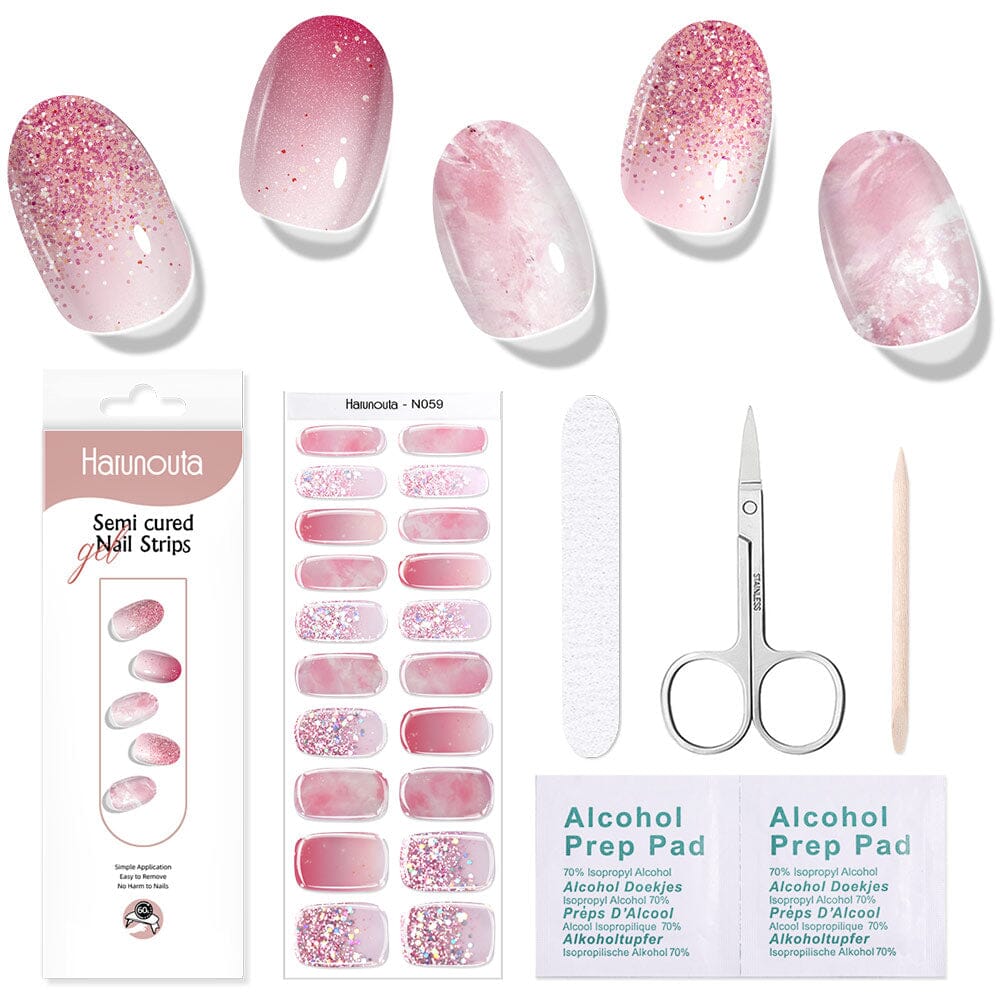 20 Tips Pink Marble Semi Cured Gel Nail Strips - DIY Salon Quality Nail Art Kit for Women | Perfect for Home Manicure, Parties & Special Occasions
