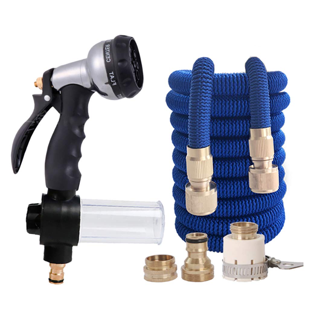 DPPAN 100FT Expanding Garden Hose - Flexible & Lightweight Water Hose with 8 Spray Nozzle, 1/2inch & 3/4inch Solid Brass Fittings for Lawn Care, Car Washing, Pet Bathing & Outdoor Cleaning (Blue, 30M)